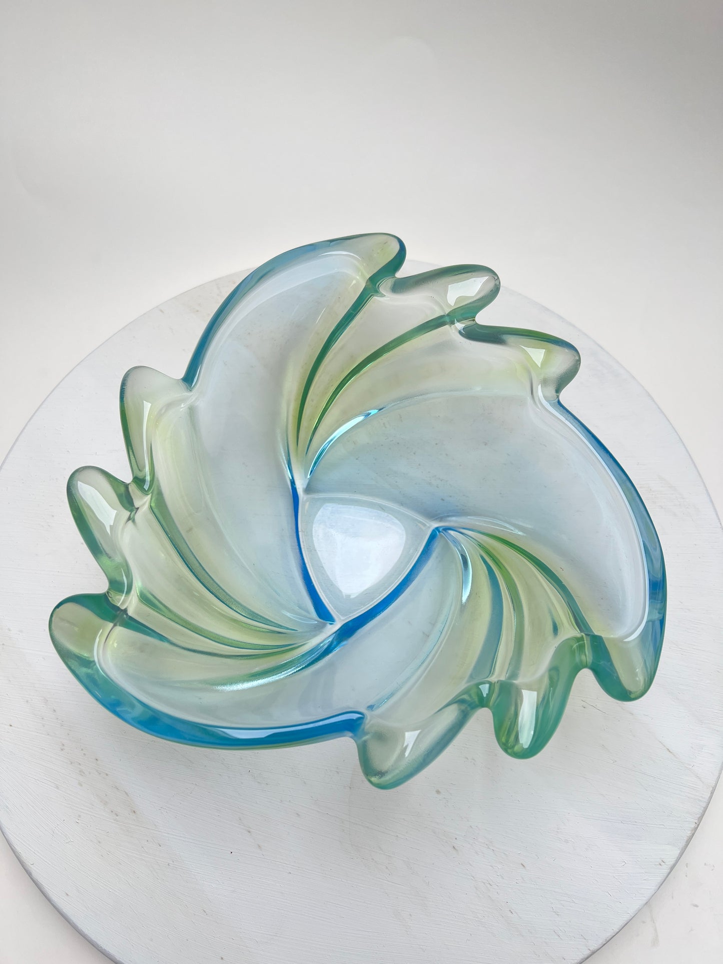 Vintage 60er Swirl Glasschale Pastell Hellblau Hellgrün Sommerso Walther