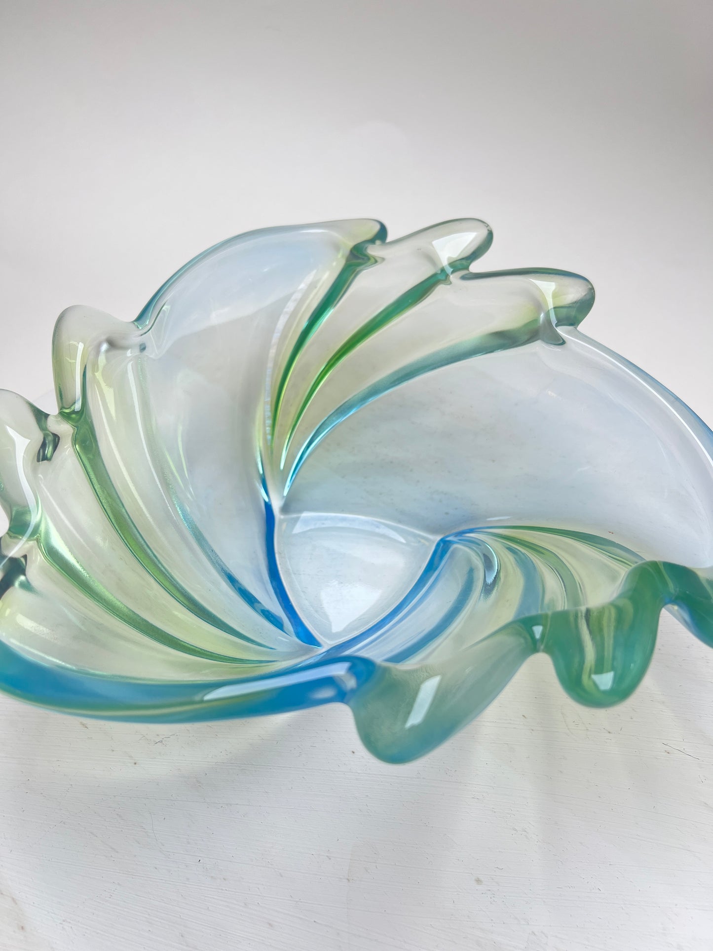 Vintage 60er Swirl Glasschale Pastell Hellblau Hellgrün Sommerso Walther