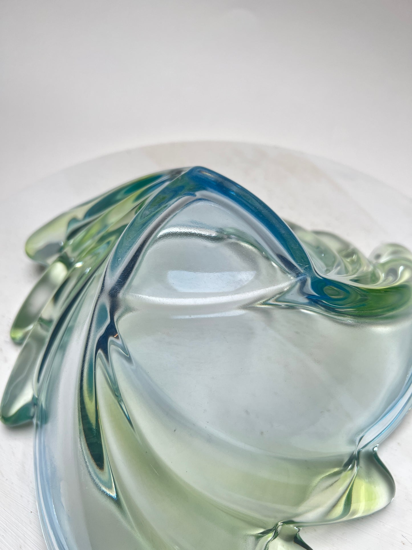Vintage 60er Swirl Glasschale Pastell Hellblau Hellgrün Sommerso Walther