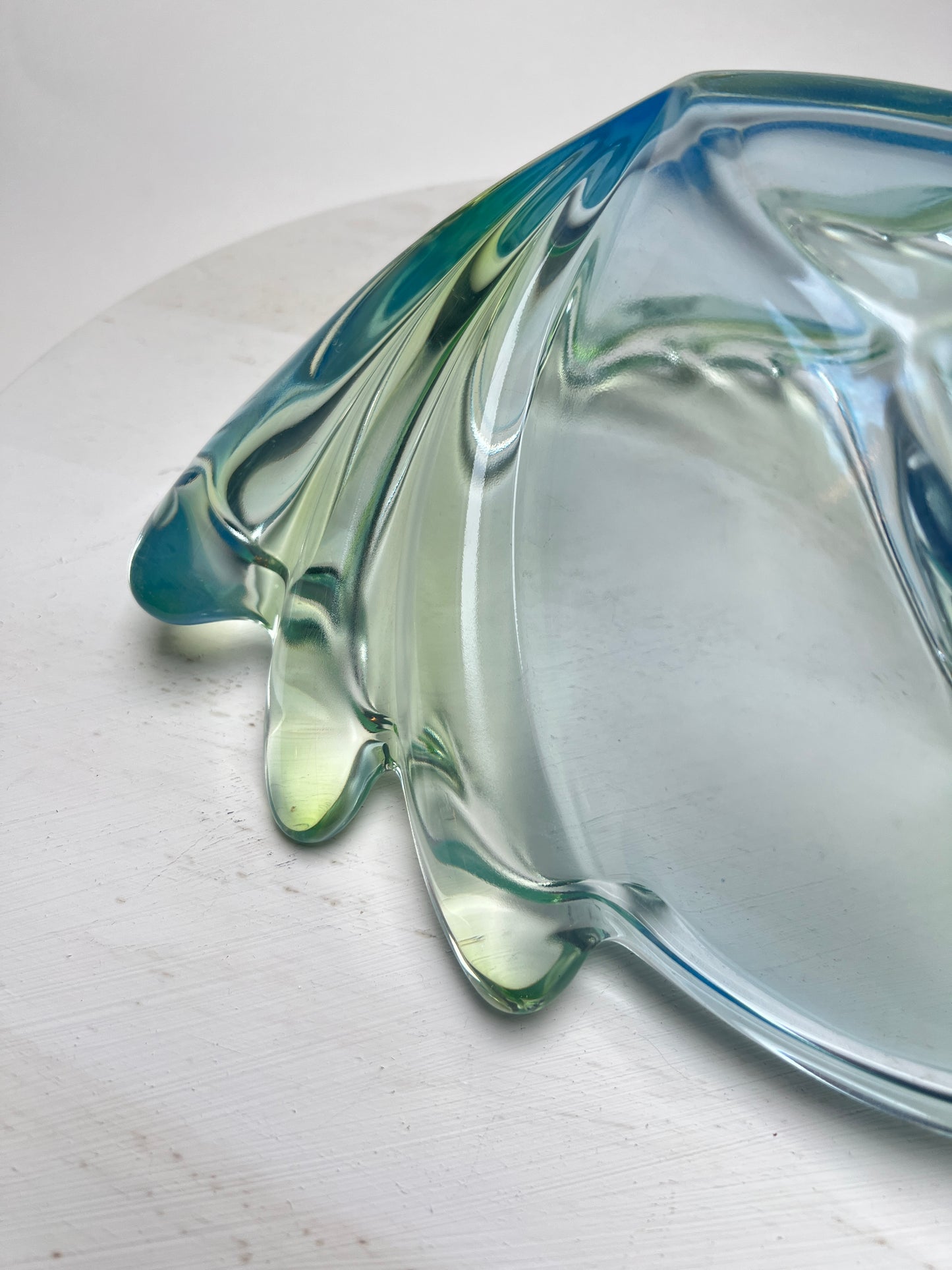 Vintage 60er Swirl Glasschale Pastell Hellblau Hellgrün Sommerso Walther