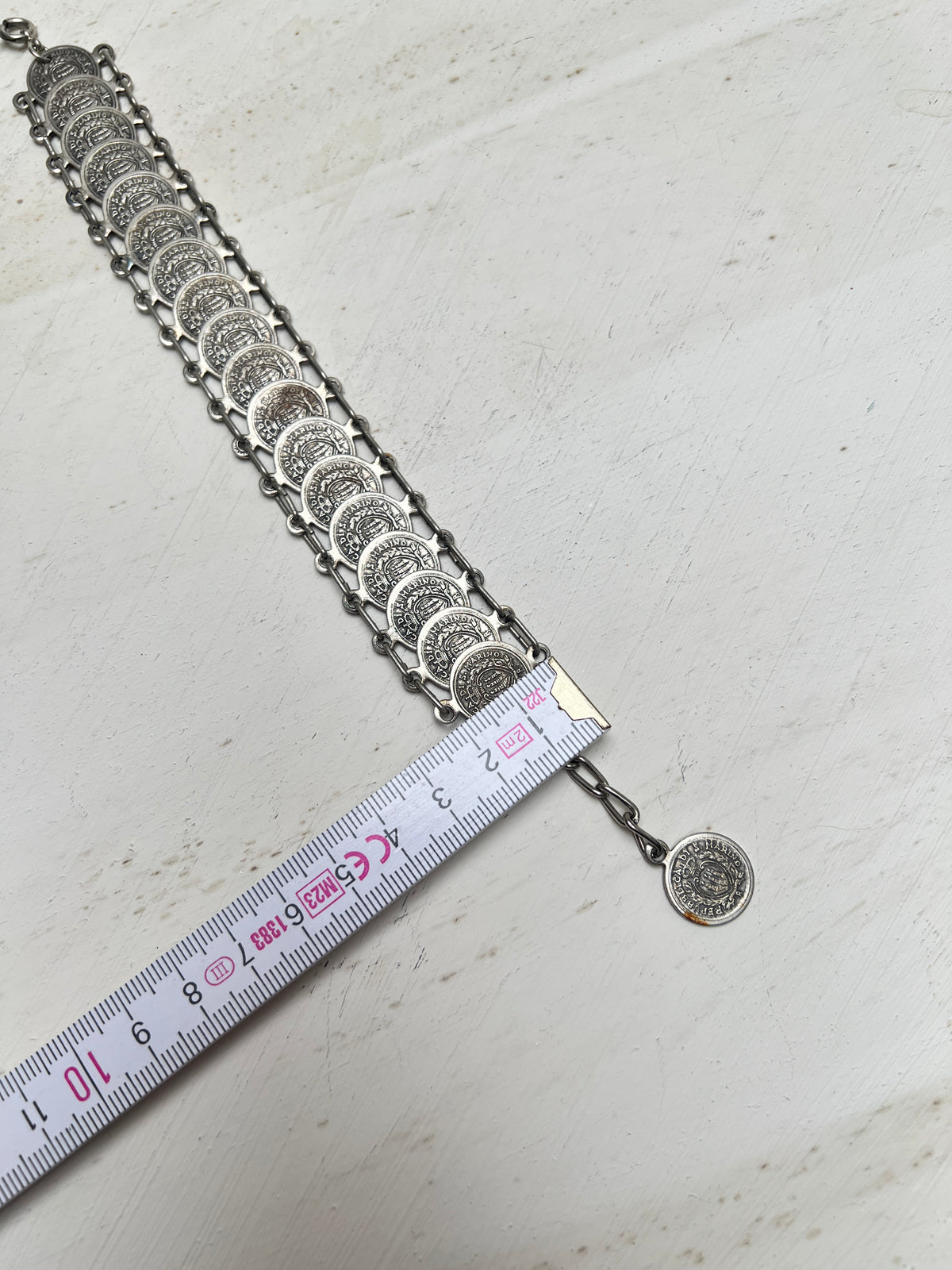 Vintage silbernes Münzarmband San Marino Souvenir Schmuck Gliederarmband alt 50er Jahre