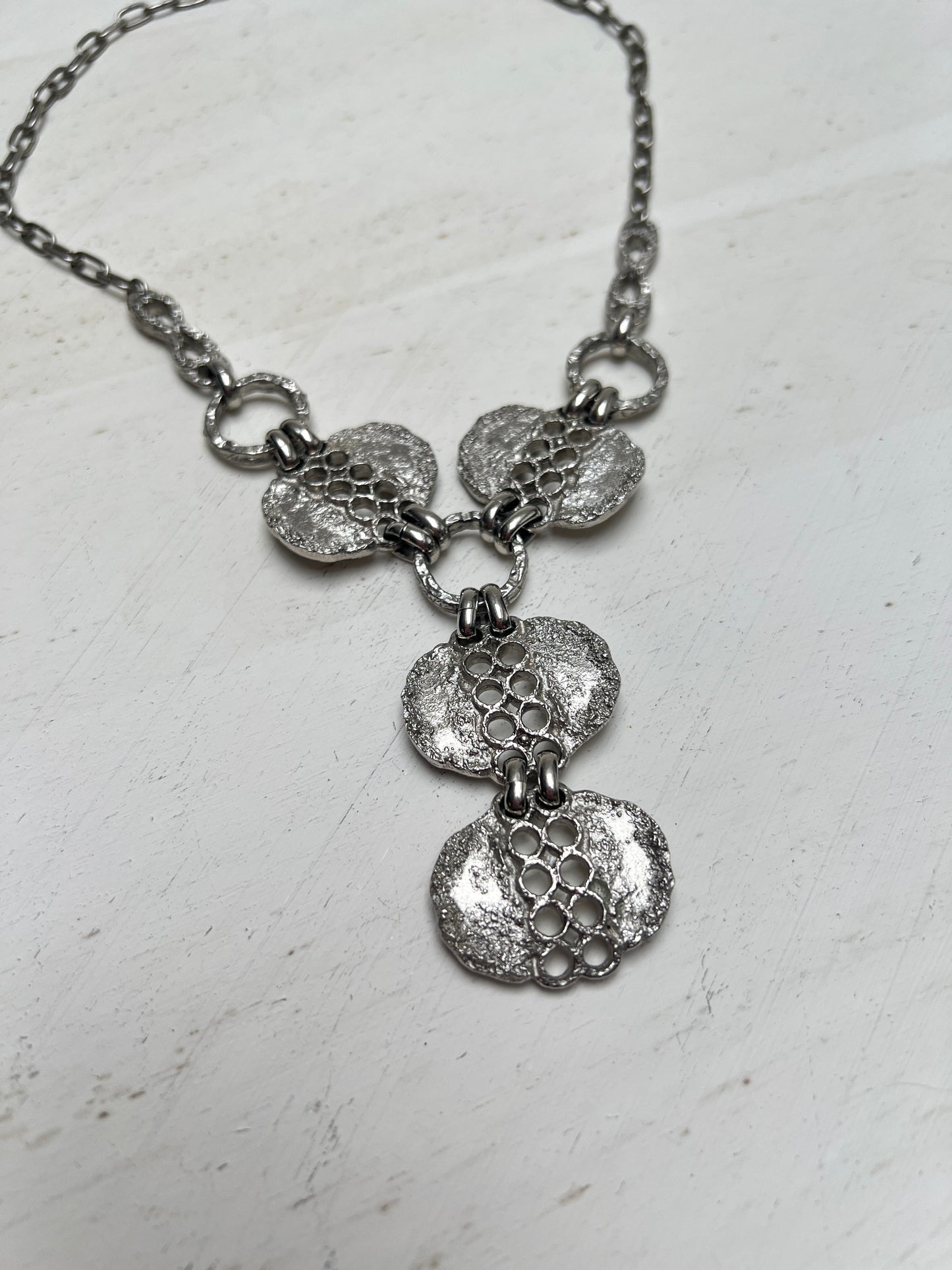 Silberne Vintage Brutalist Finnisch Modernist Y-Kette