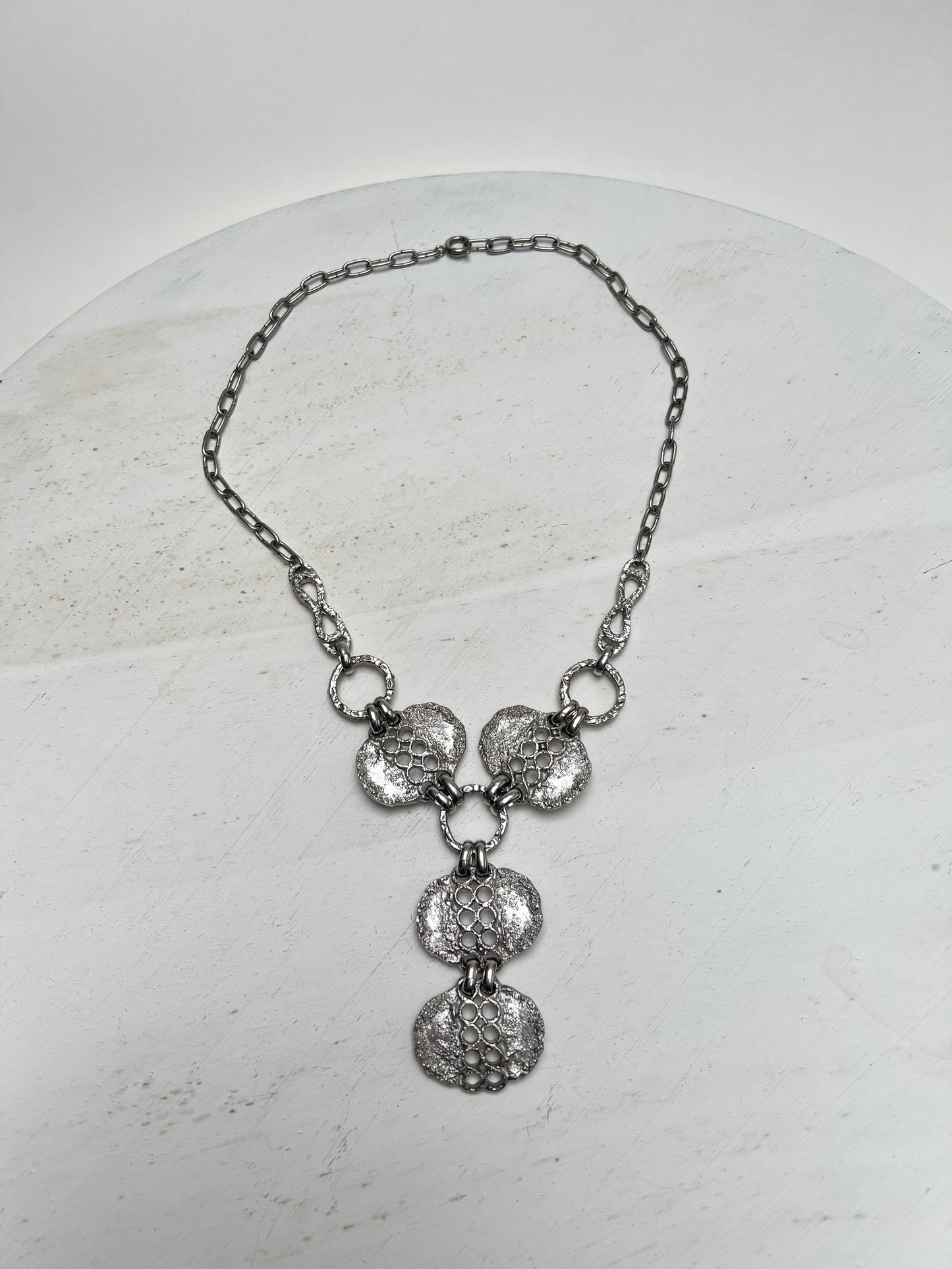 Silberne Vintage Brutalist Finnisch Modernist Y-Kette