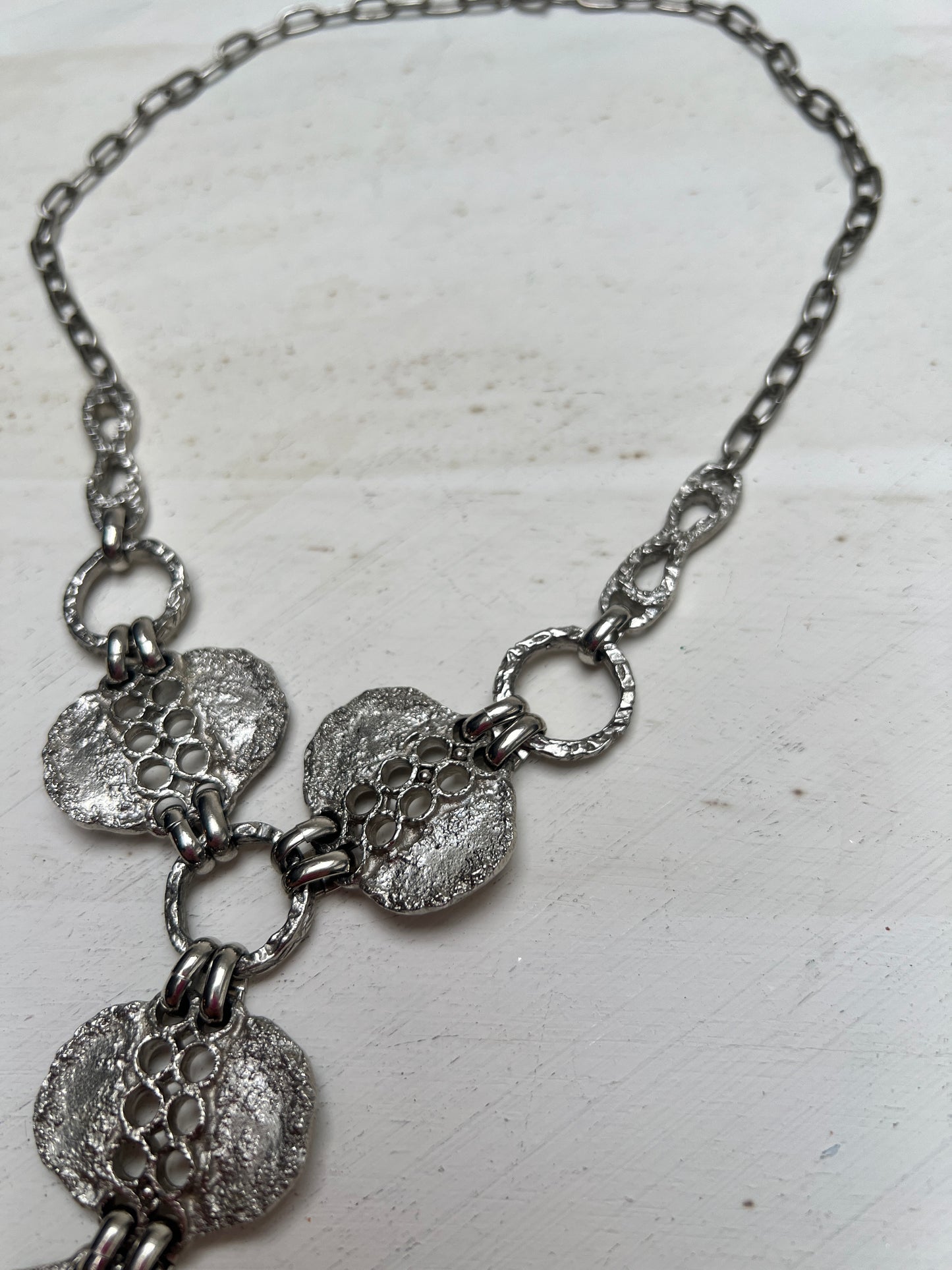 Silberne Vintage Brutalist Finnisch Modernist Y-Kette
