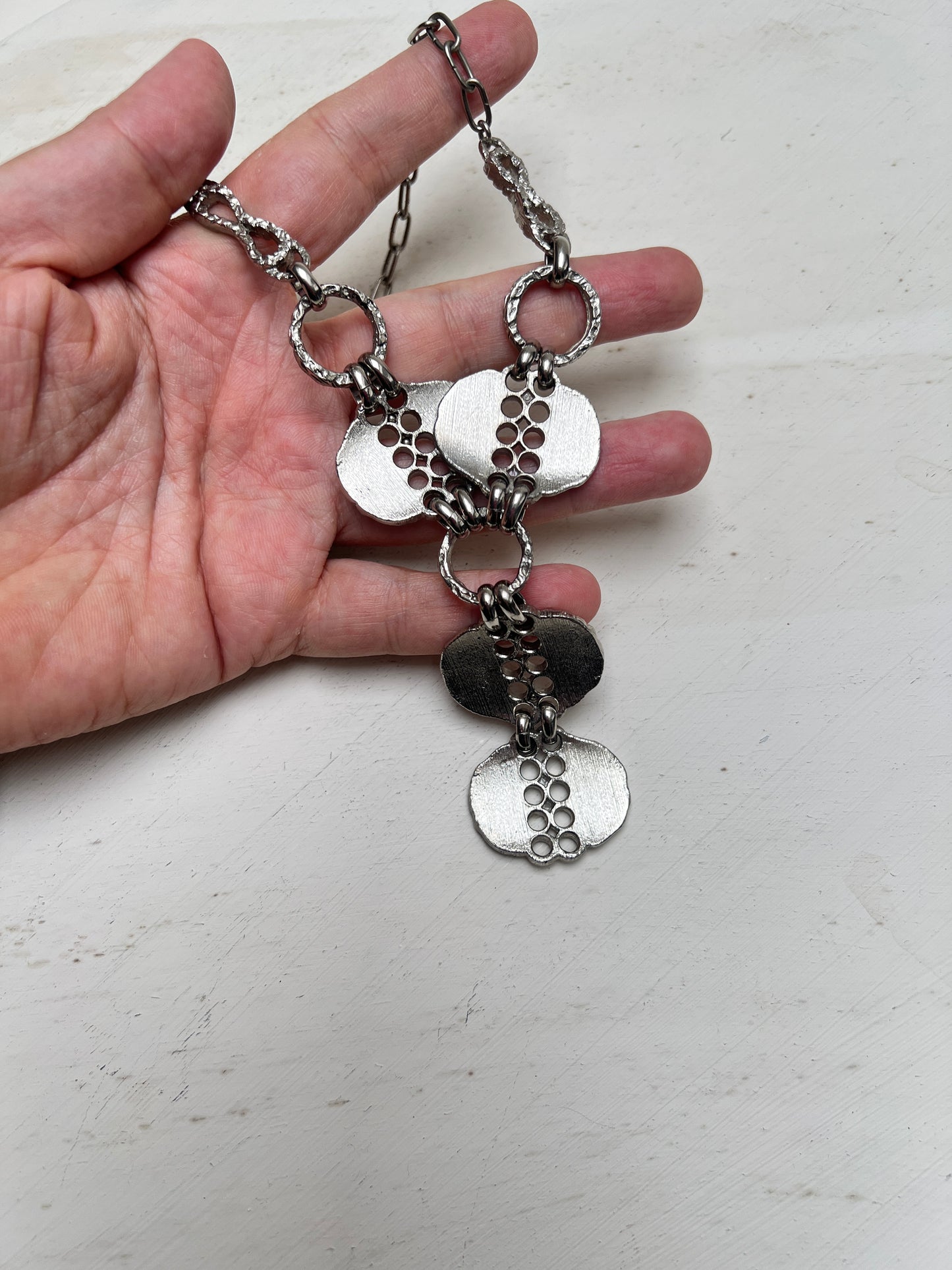 Silberne Vintage Brutalist Finnisch Modernist Y-Kette