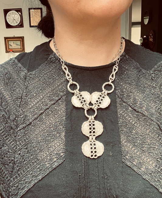 Silberne Vintage Brutalist Finnisch Modernist Y-Kette
