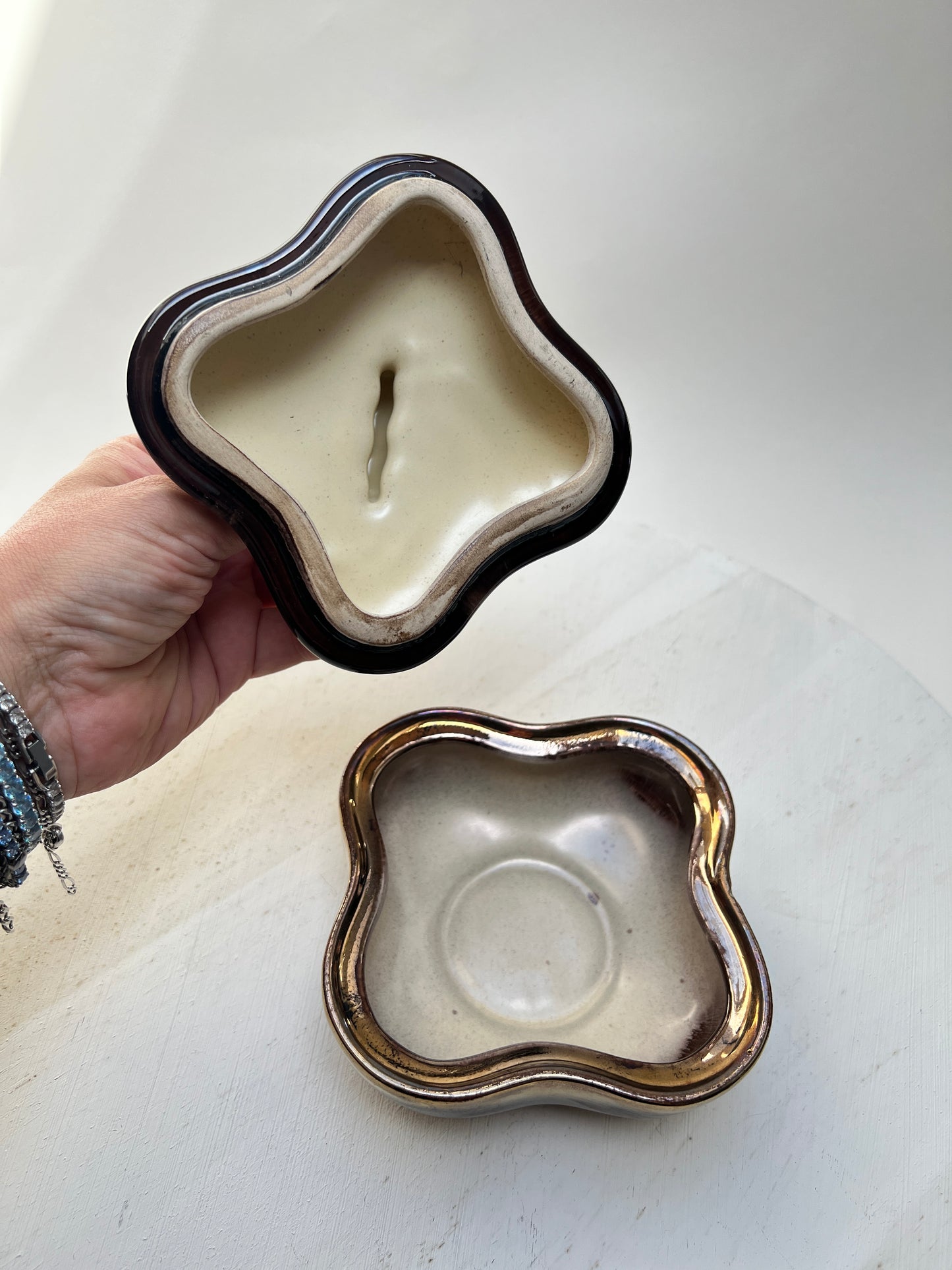 Vintage Jasba Keramik Schmuckdose Deckeldose Laufglasur West Germany Pottery Mid Century