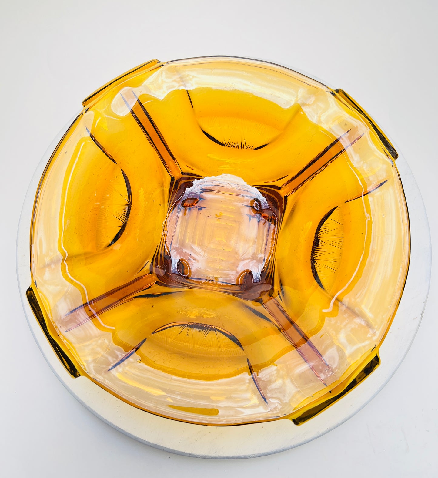 Vintage Walther & Söhne Pressglas Bernsteinglas Amber Glas Schale Art Deco 30cm