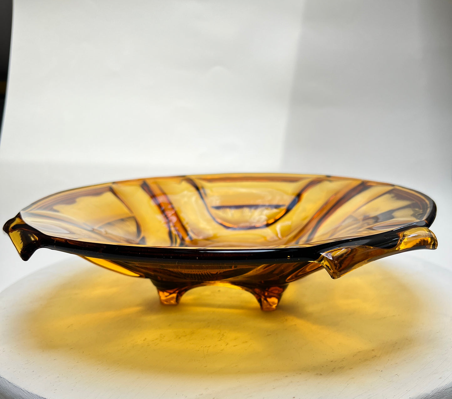 Vintage Walther & Söhne Pressglas Bernsteinglas Amber Glas Schale Art Deco 30cm