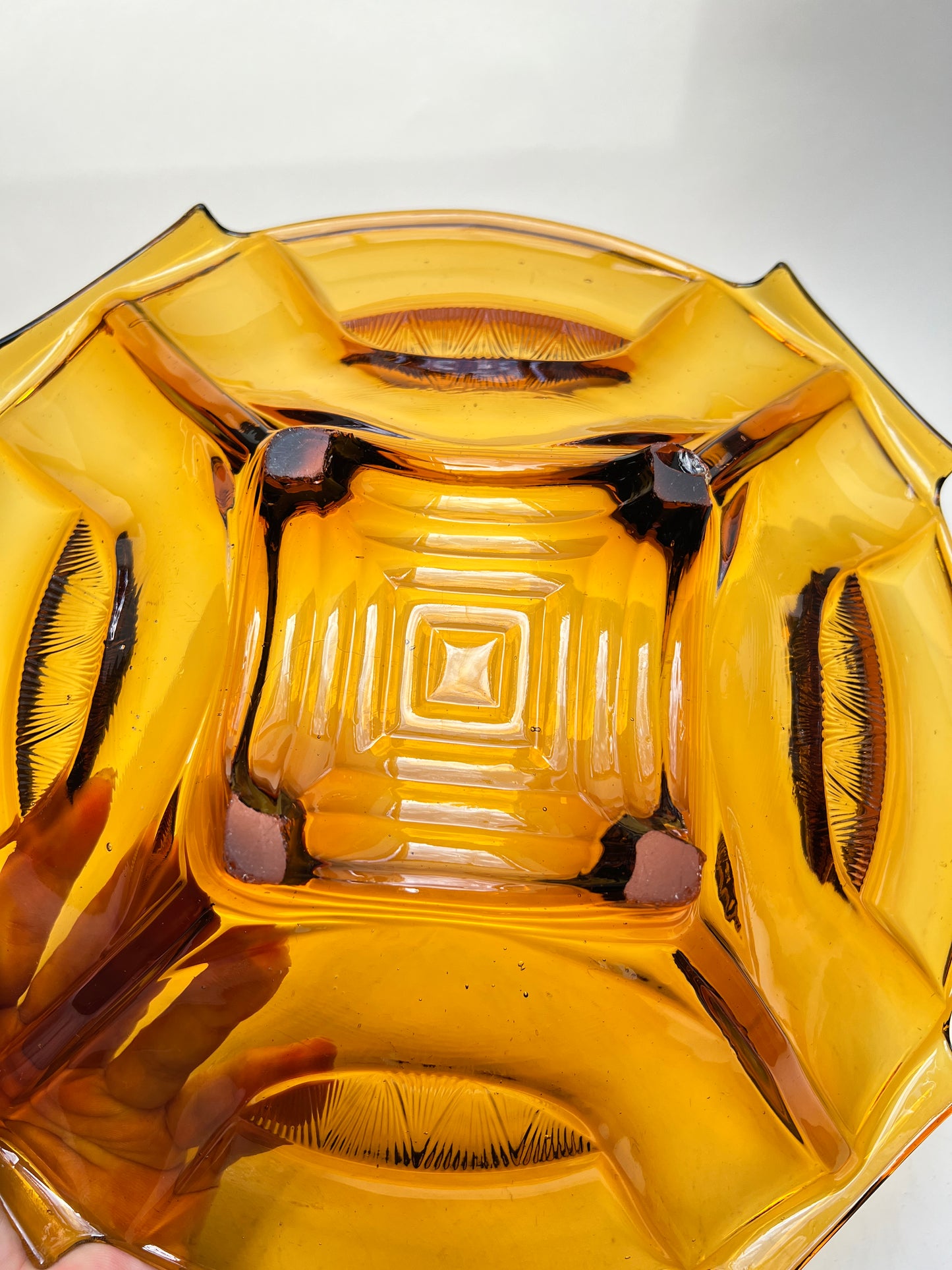Vintage Walther & Söhne Pressglas Bernsteinglas Amber Glas Schale Art Deco 30cm