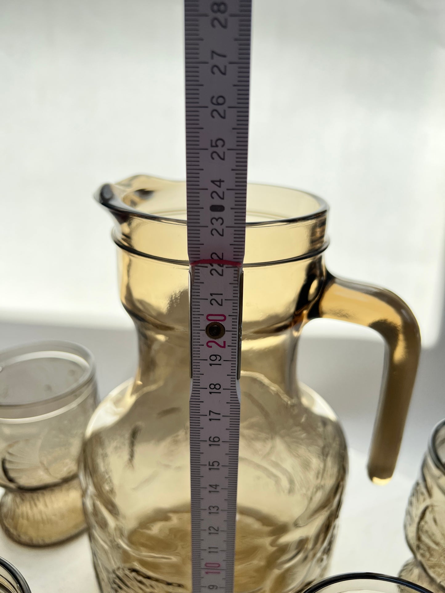Vintage Limonaden Orangeade Set Rauchglas Karaffe mit 5 Gläsern Videnza Italy