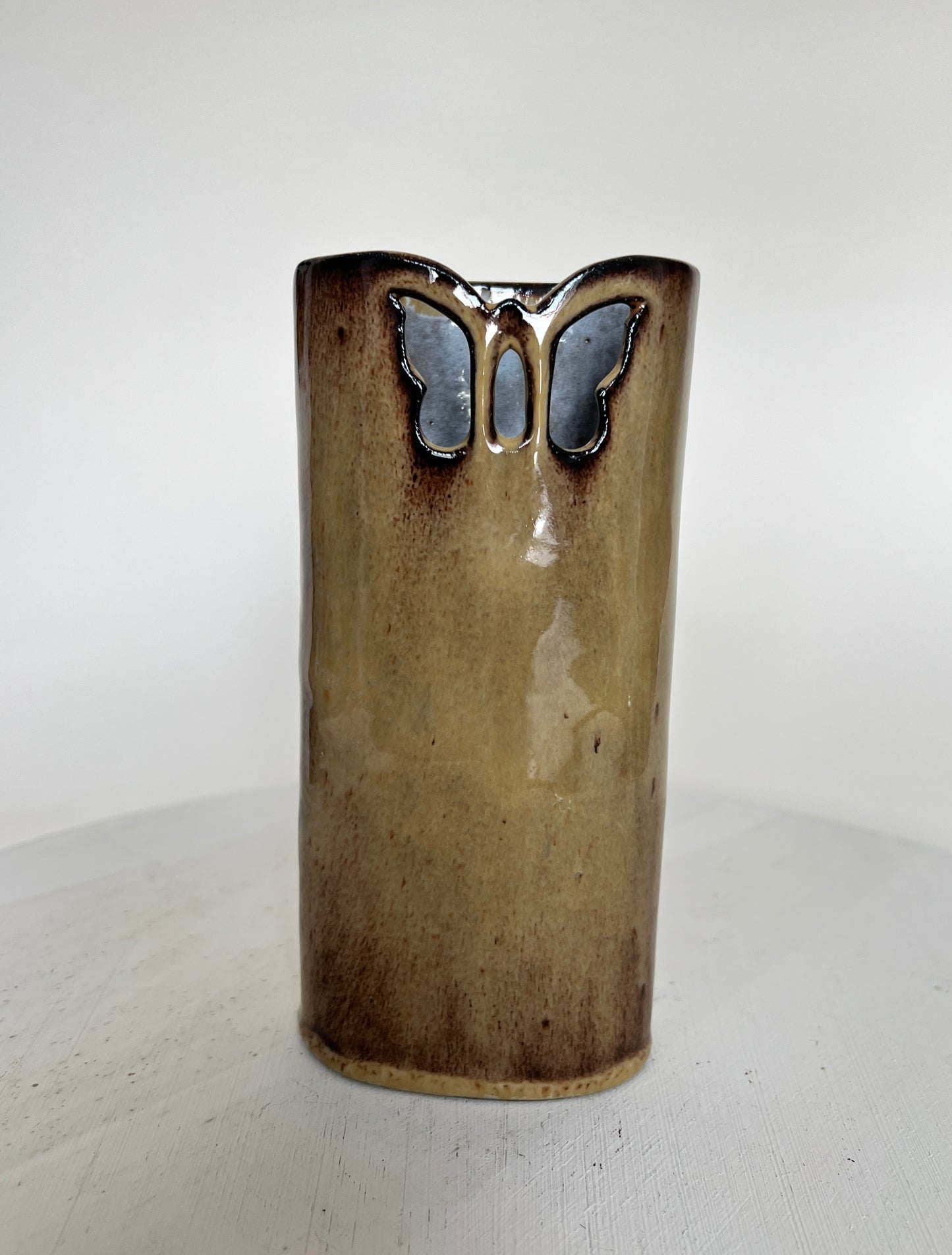 Vintage Kleine braune Vase Schmetterling Blumenvase West German Pottery Keramik