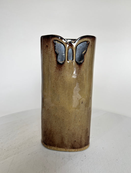 Vintage Kleine braune Vase Schmetterling Blumenvase West German Pottery Keramik