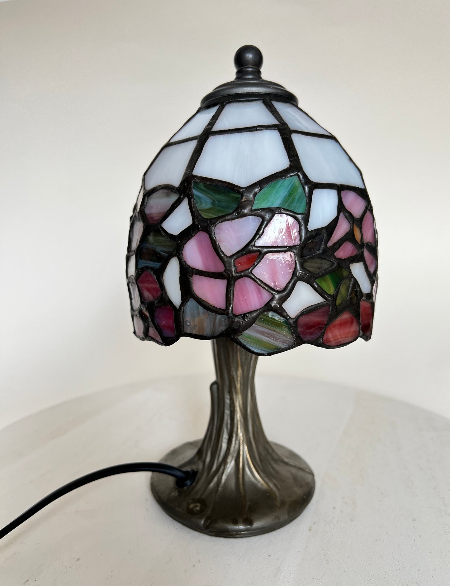 Kleine Vintage Tiffany Stil Tischlampe Buntglas Bleiglas Jugendstil Honsel