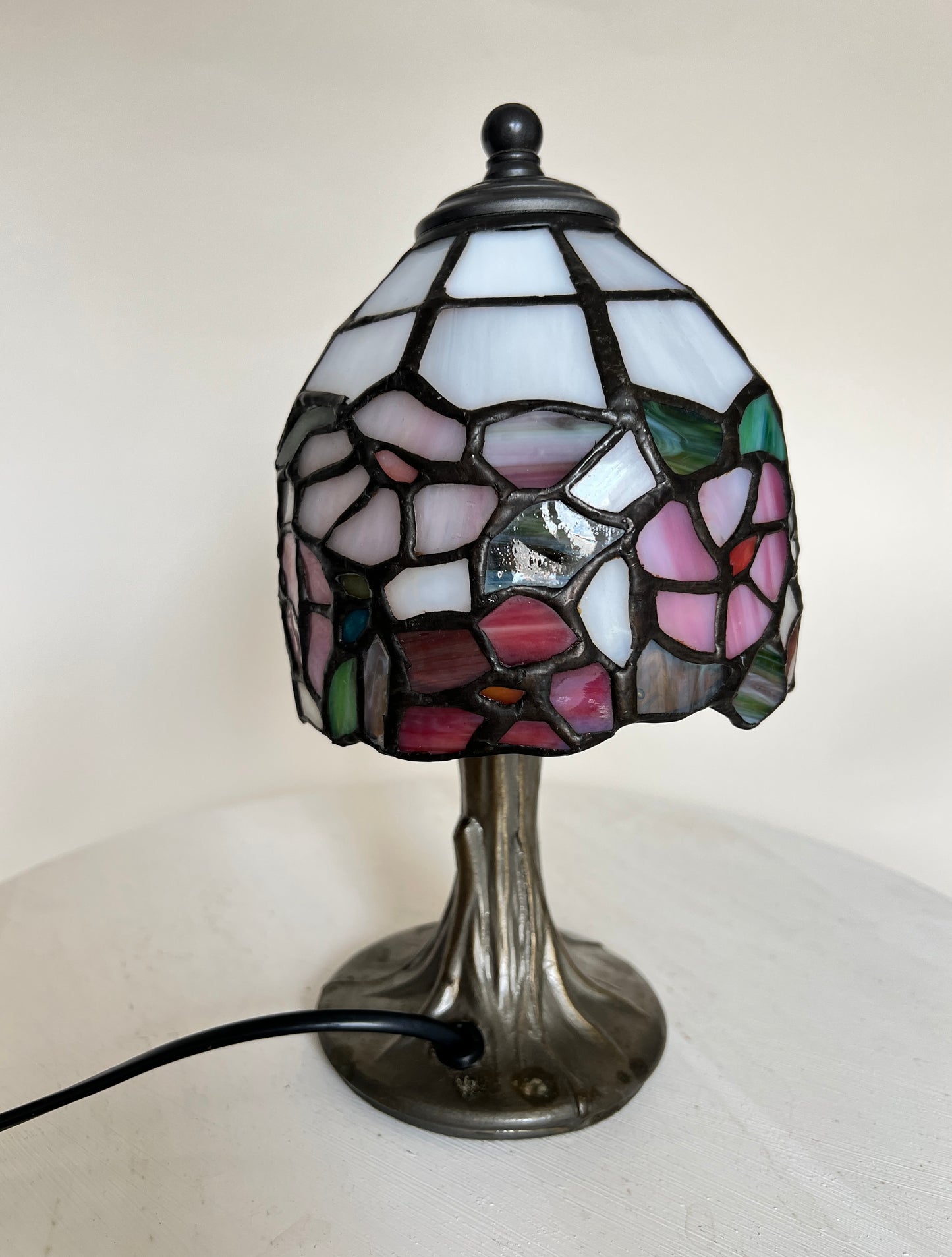 Kleine Vintage Tiffany Stil Tischlampe Buntglas Bleiglas Jugendstil Honsel