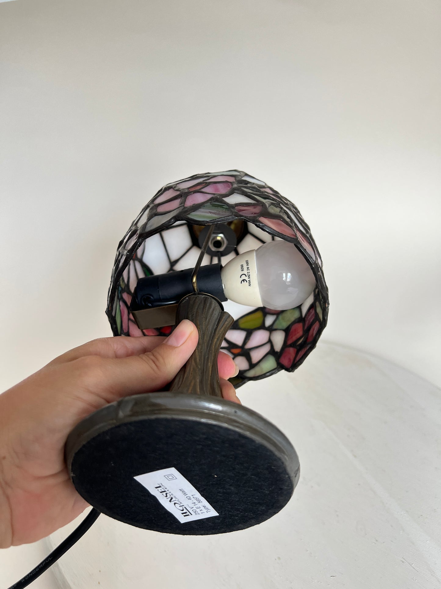 Kleine Vintage Tiffany Stil Tischlampe Buntglas Bleiglas Jugendstil Honsel