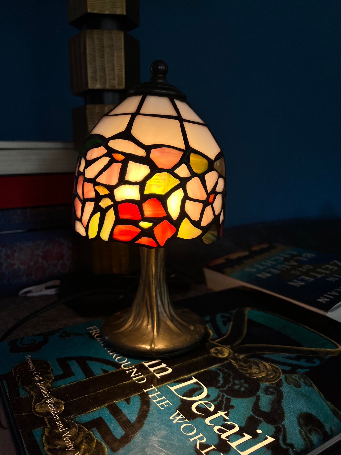 Kleine Vintage Tiffany Stil Tischlampe Buntglas Bleiglas Jugendstil Honsel