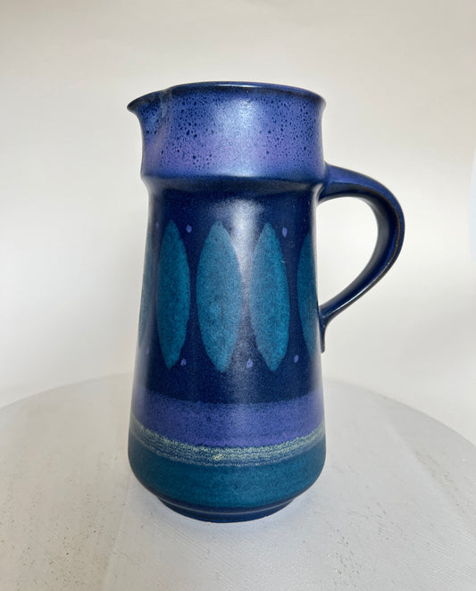 Vintage 70er KMK Kupfermühle Keramik Kanne Vase Krug Karaffe blau
