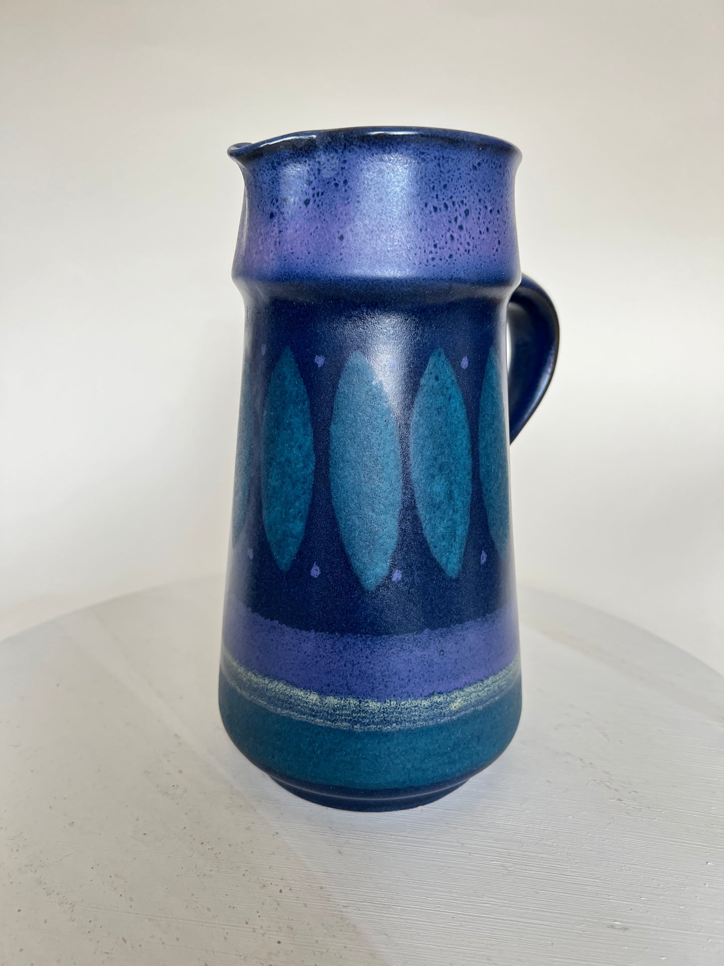 Vintage 70er KMK Kupfermühle Keramik Kanne Vase Krug Karaffe blau