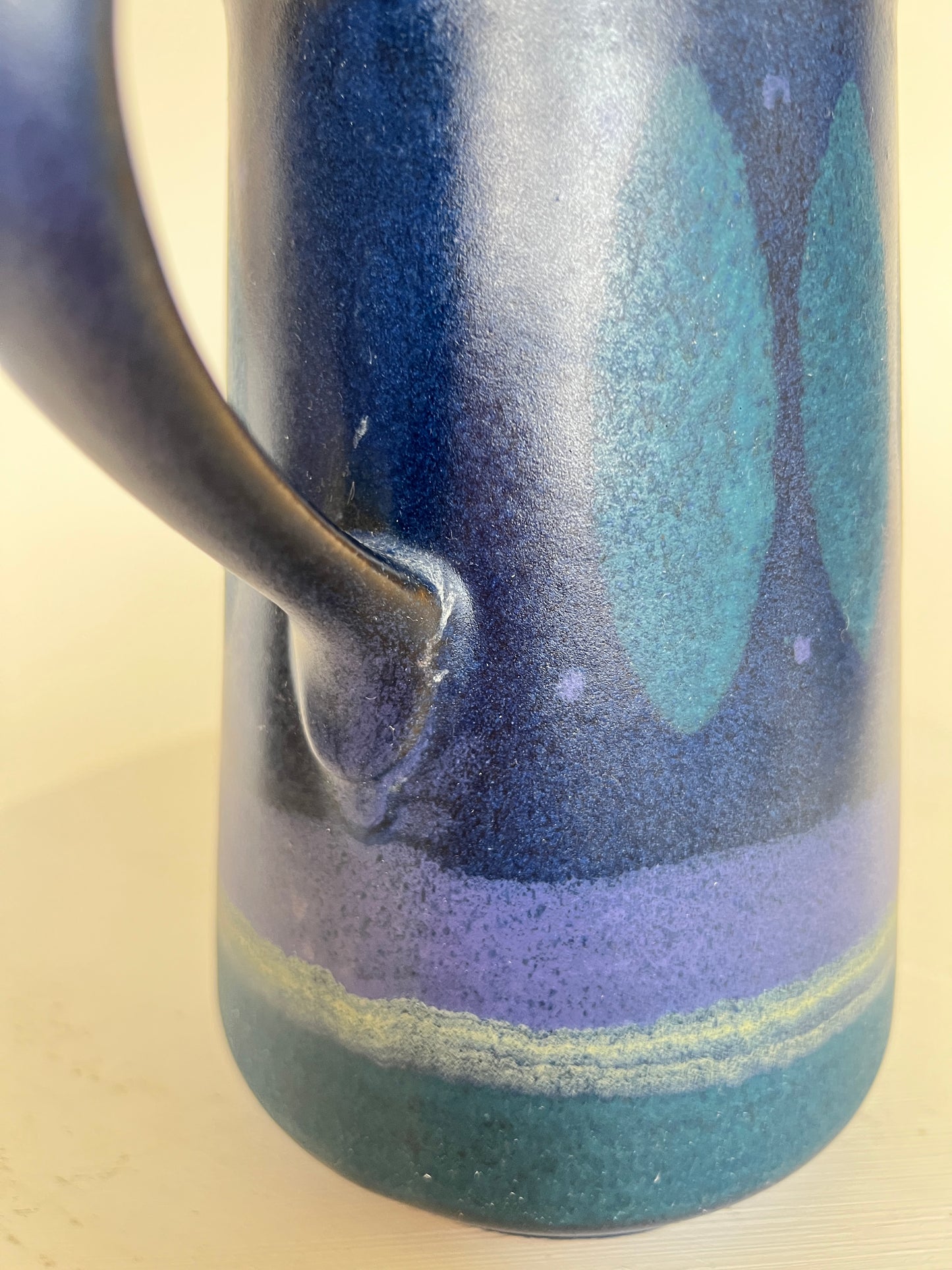 Vintage 70er KMK Kupfermühle Keramik Kanne Vase Krug Karaffe blau