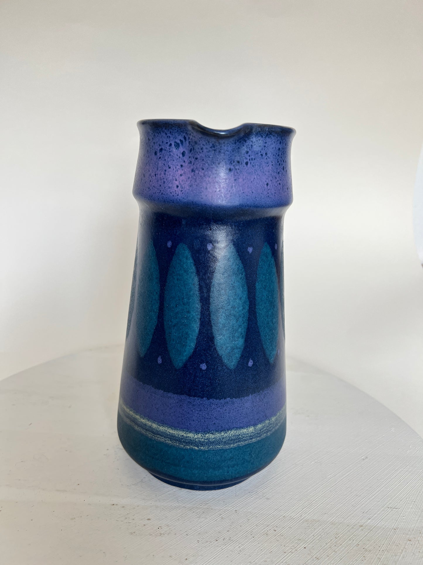Vintage 70er KMK Kupfermühle Keramik Kanne Vase Krug Karaffe blau