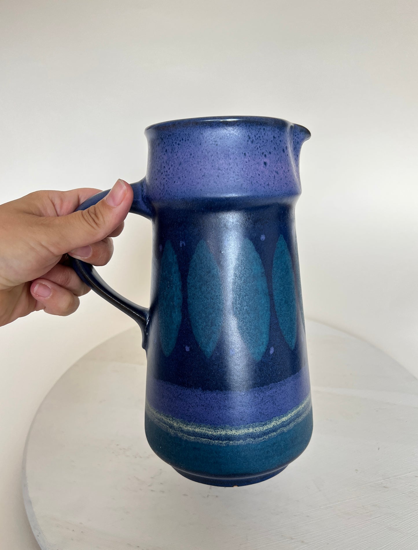 Vintage 70er KMK Kupfermühle Keramik Kanne Vase Krug Karaffe blau