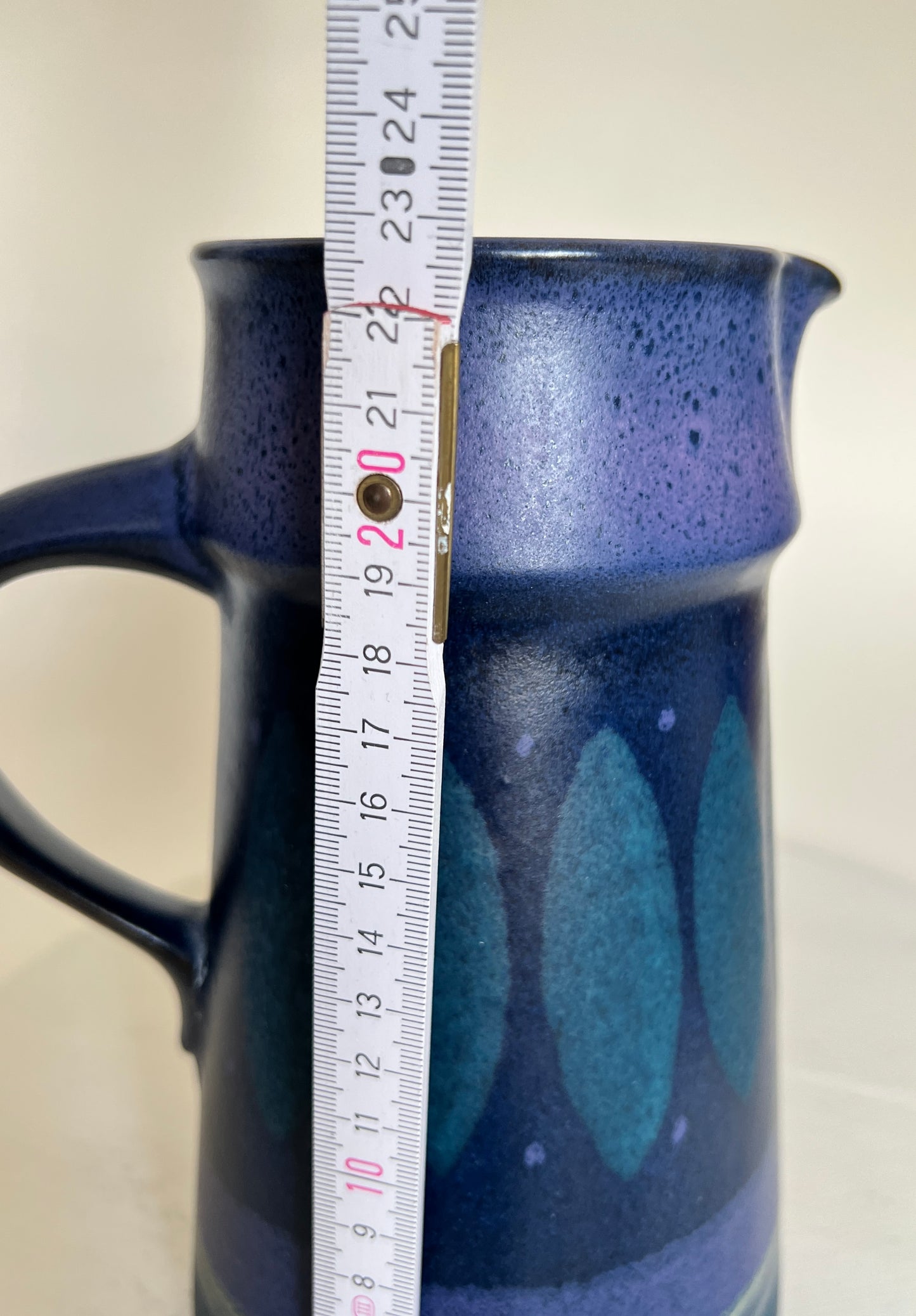 Vintage 70er KMK Kupfermühle Keramik Kanne Vase Krug Karaffe blau