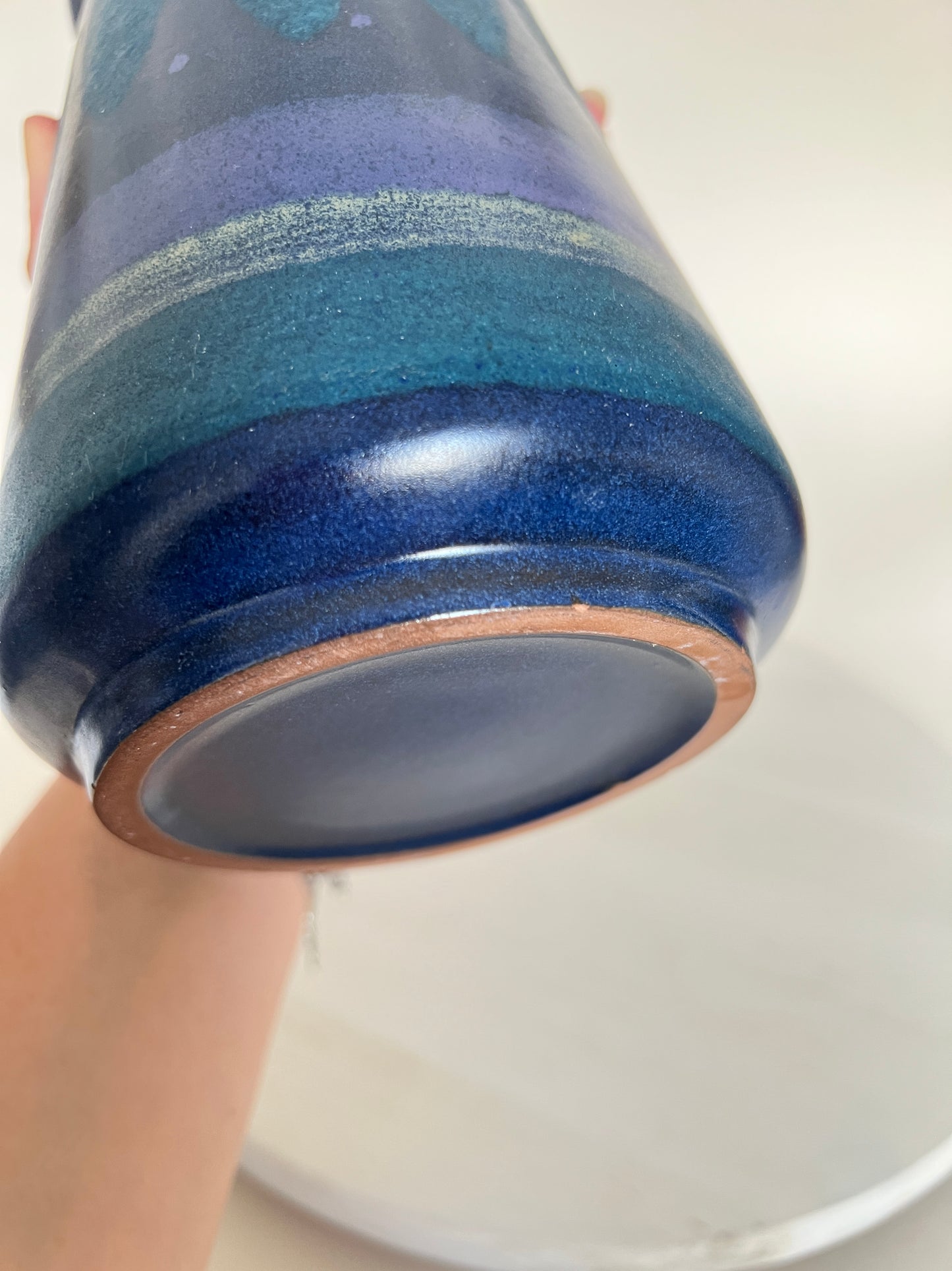Vintage 70er KMK Kupfermühle Keramik Kanne Vase Krug Karaffe blau