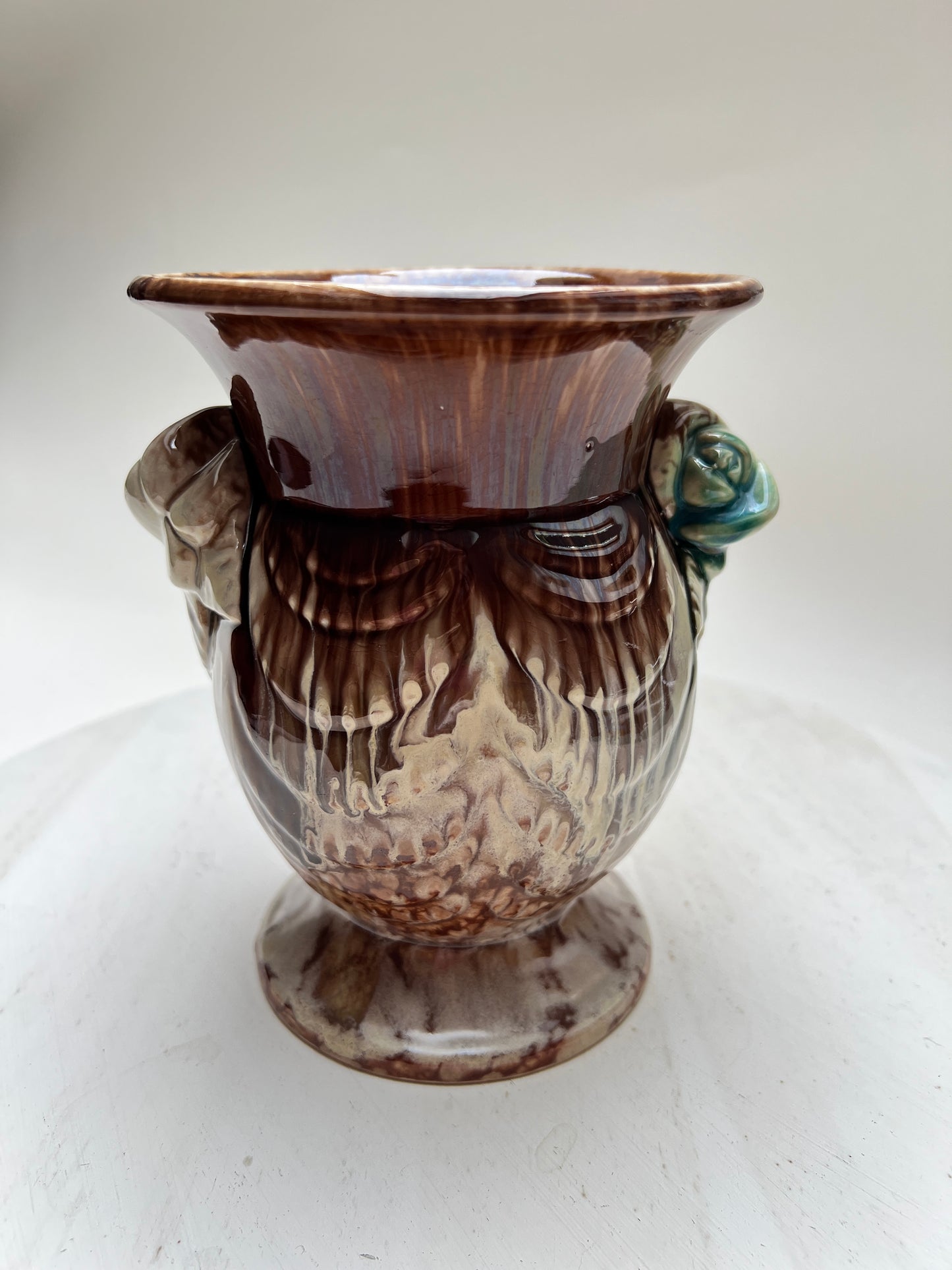 Vintage Laufglasur Keramik Blumenvase braun mit Rosen Bay Keramik West Germany Pottery