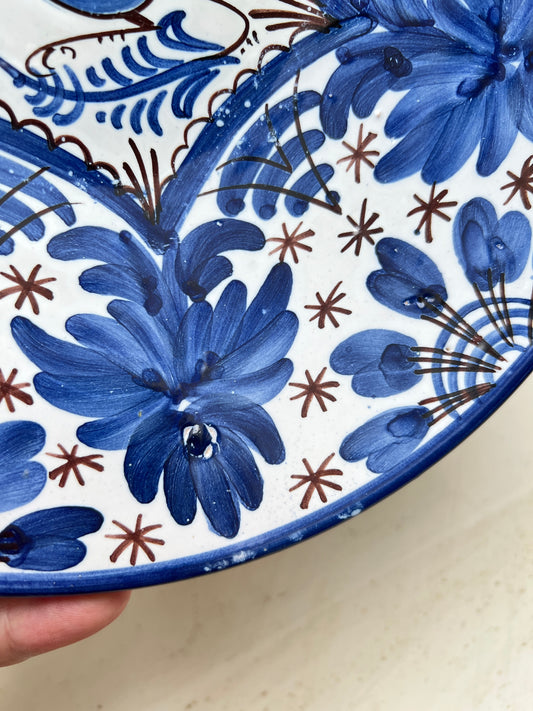 Vintage Talavera Wandteller blau weiß Vogel andalusisch mexikanisch Keramik