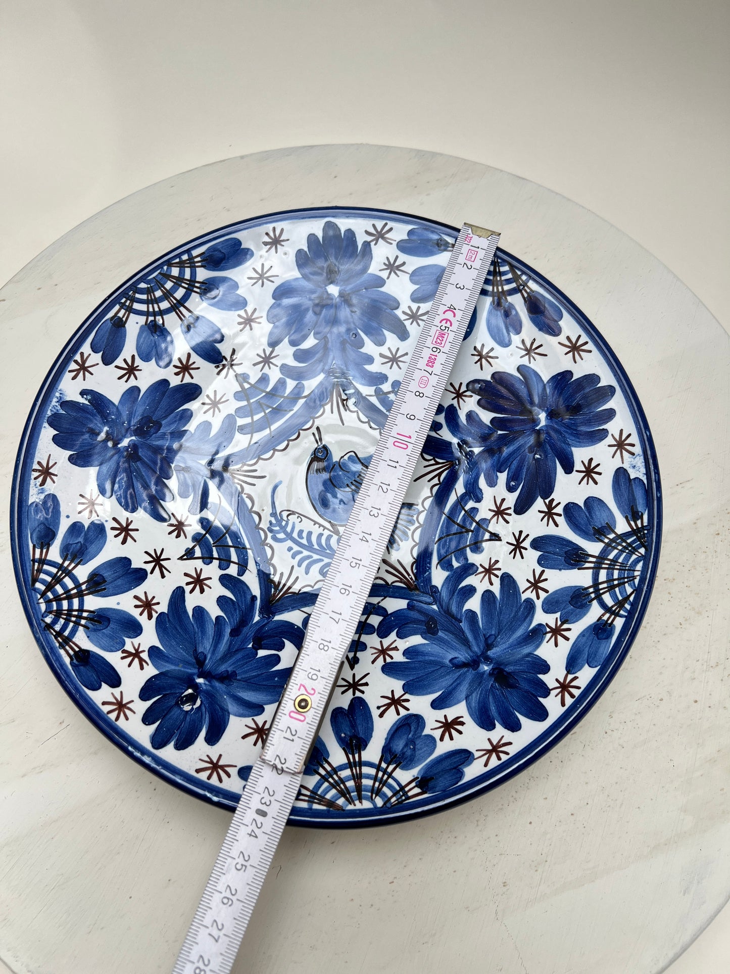 Vintage Talavera Wandteller blau weiß Vogel andalusisch mexikanisch Keramik