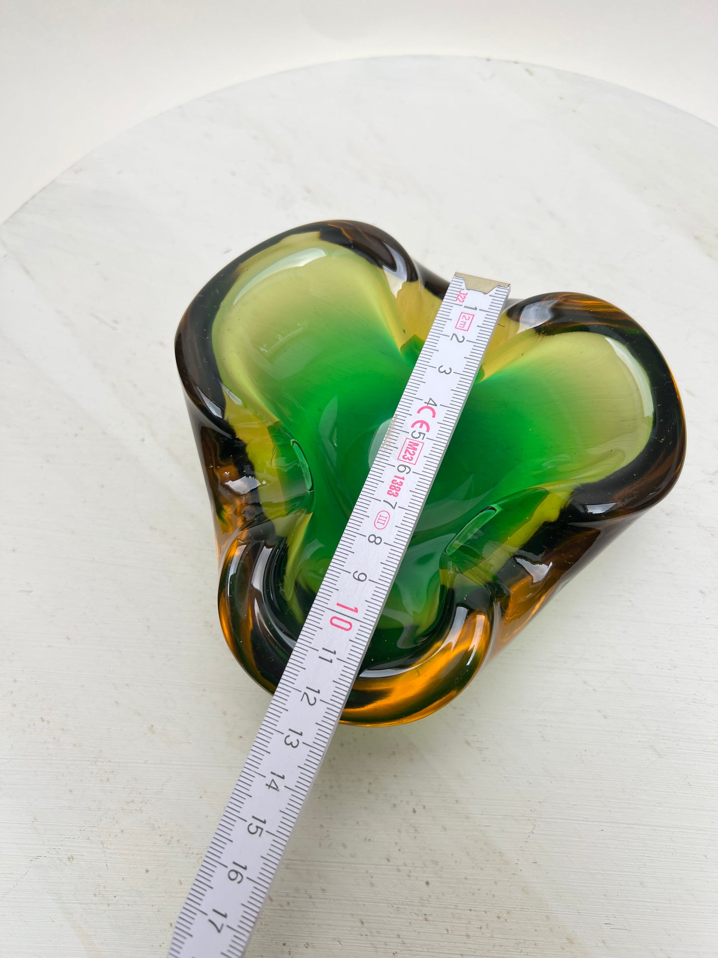 Vintage Mid Century Sommerso Murano Stil Aschenbecher Geodenschale Glasschale Vide Poche grün gelb Farbverlauf Taschenleerer
