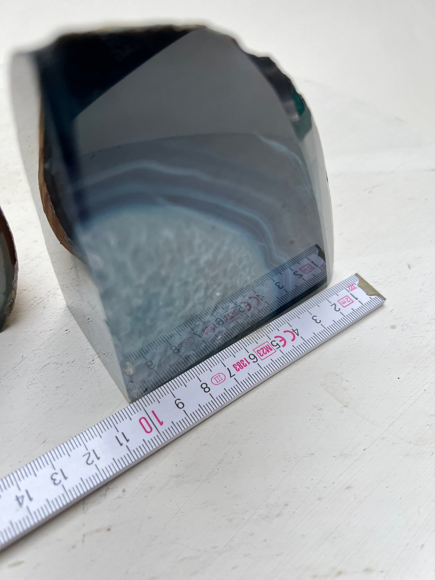 2 blaue Achat Buchstützen Geode Kristall Stein Deko