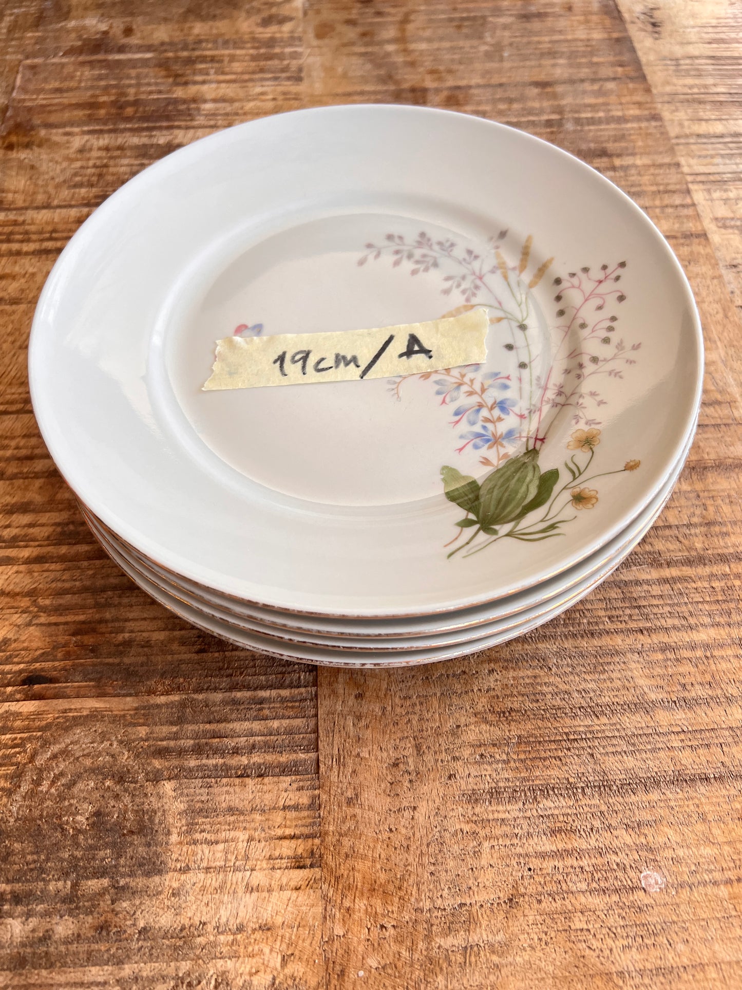 4x 19cm Teller - Vintage Mitterteich Bavaria Geschirr 70 – Florales Porzellan Schmetterling – Dessert Frühstücksteller mit Blumen Goldrand