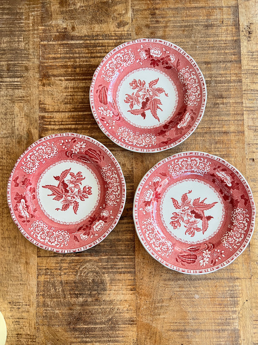 1x 15,5cm Ersatz Untertasse Vintage Spode „Pink Camilla“ Rote Transferware Englisches Porzellan