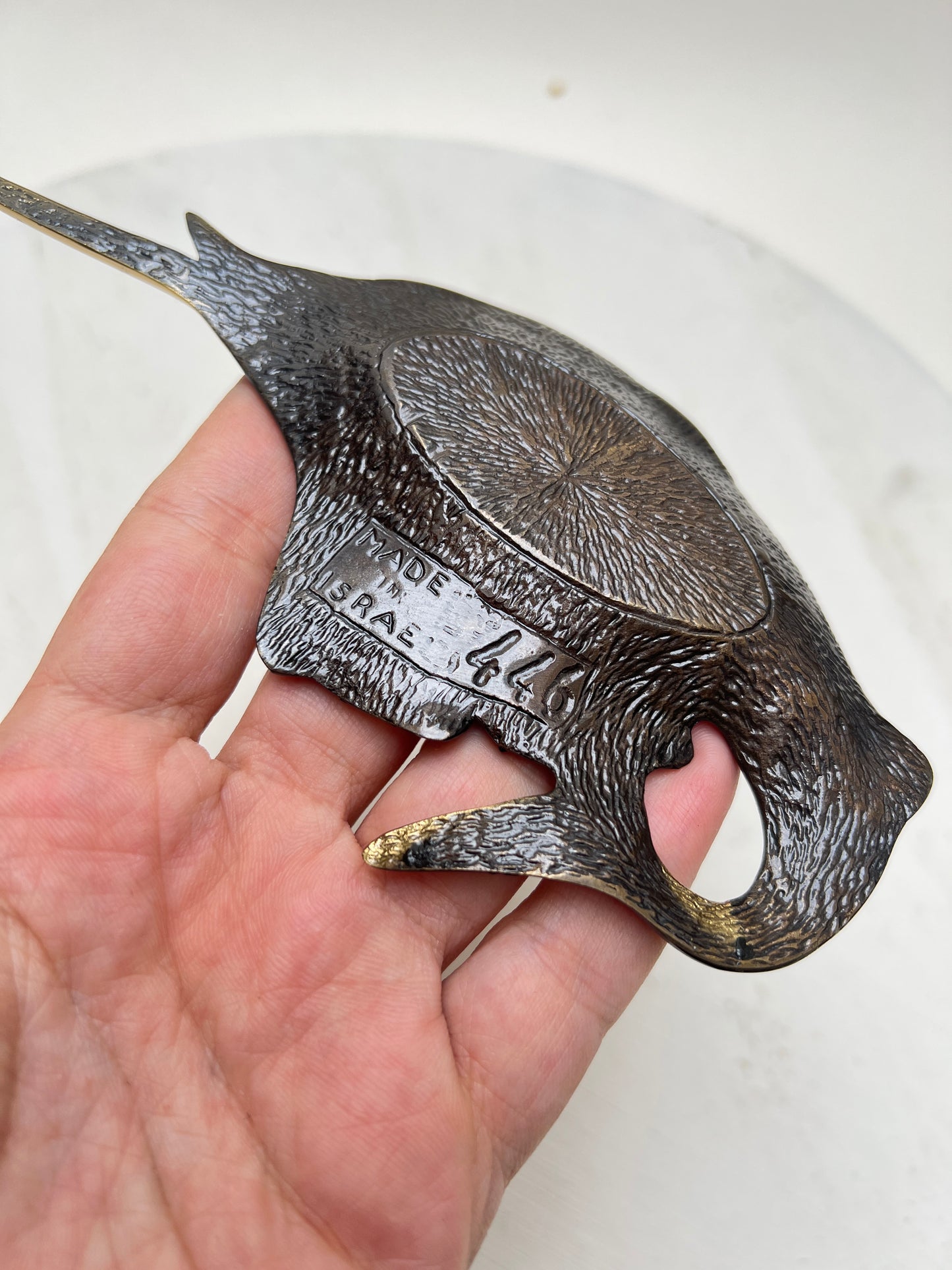 Vintage Messingschale Messingobjekt Schwertfisch Marlin Israel Kunsthandwerk Souvenir