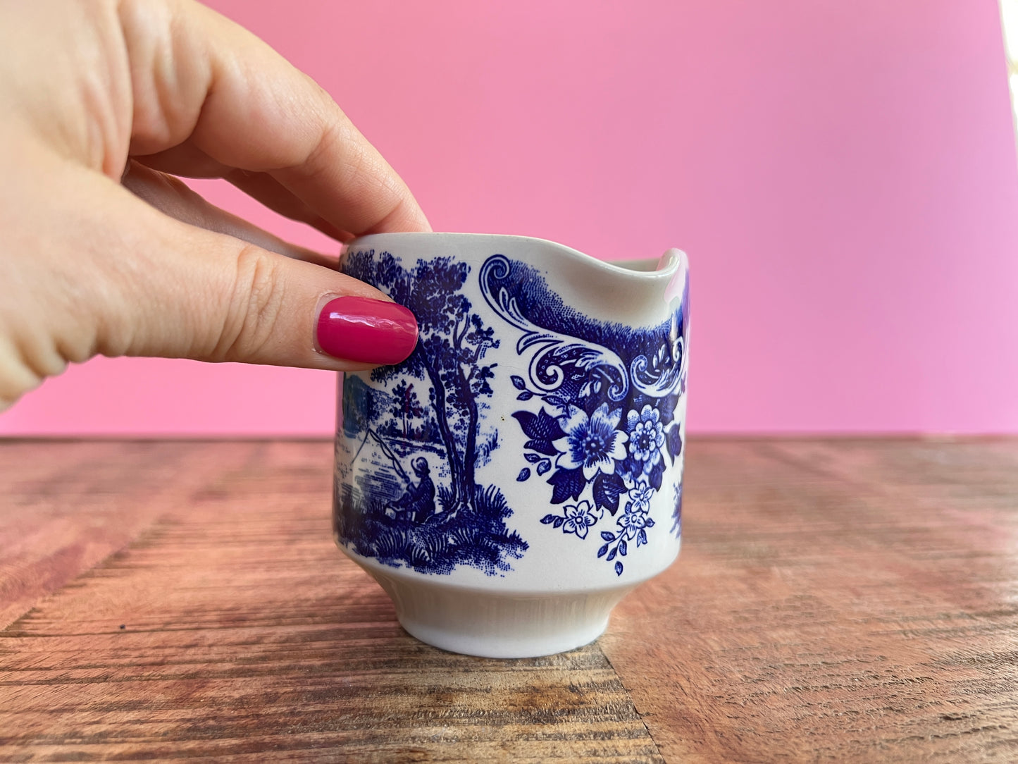 Vintage Milchkännchen Blue Transferware – Ironstone Broadhurst „English Scene“ – England – Blau Weiß – Sahnekännchen