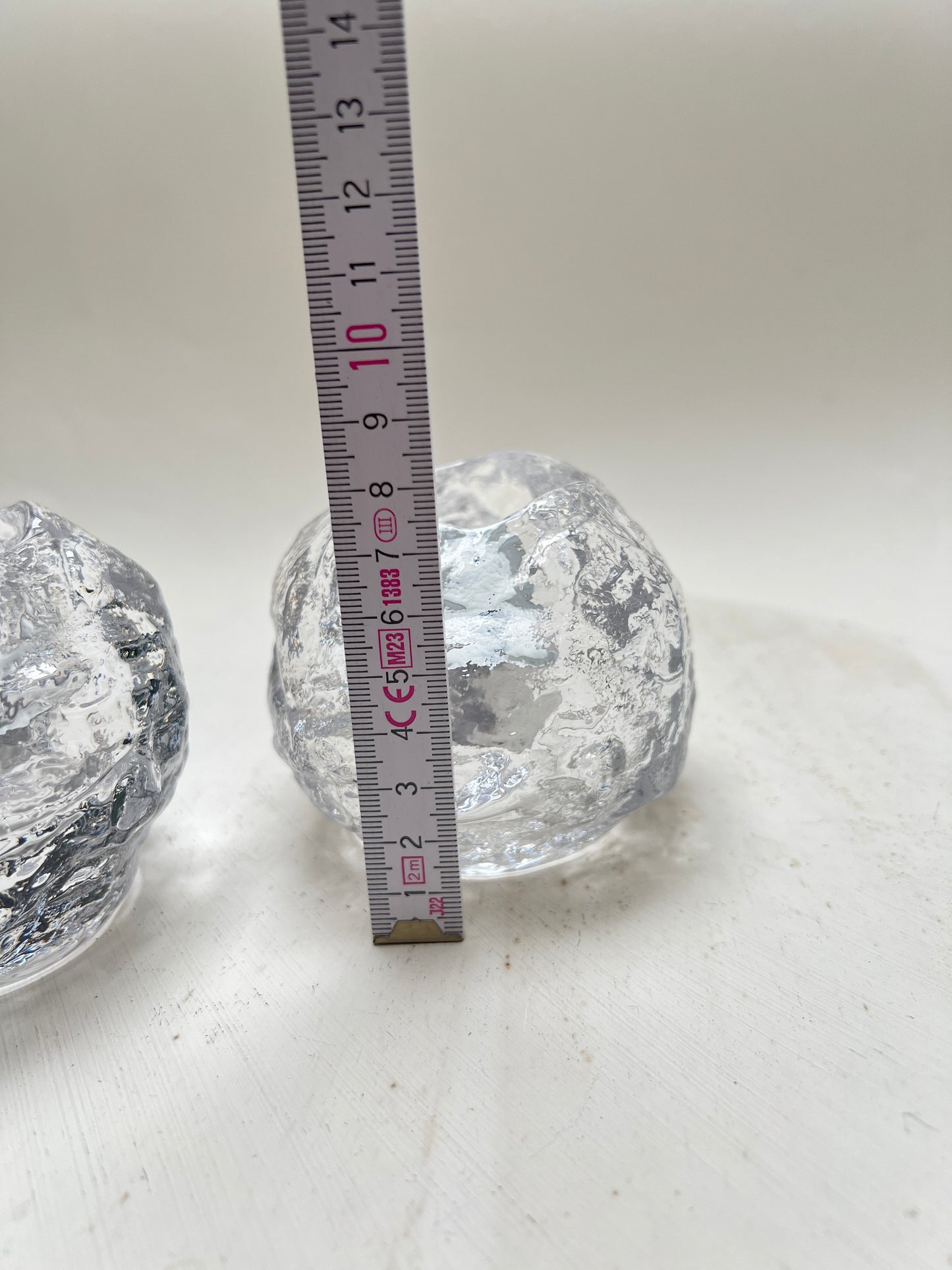 2er-Set Vintage Kosta Boda „Snowball“ Teelichthalter Eisglas Schwedisches Design