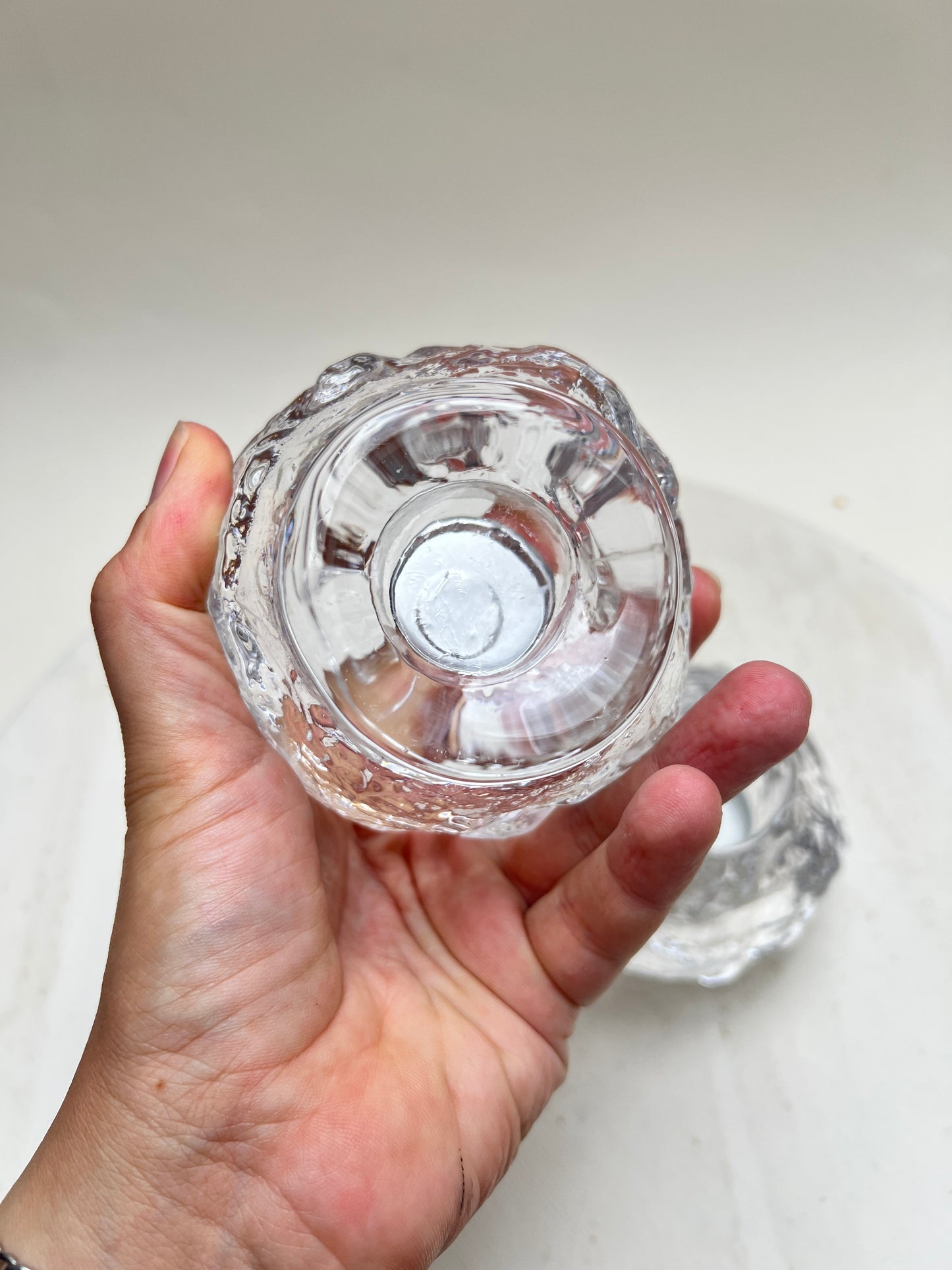 2er-Set Vintage Kosta Boda „Snowball“ Teelichthalter Eisglas Schwedisches Design
