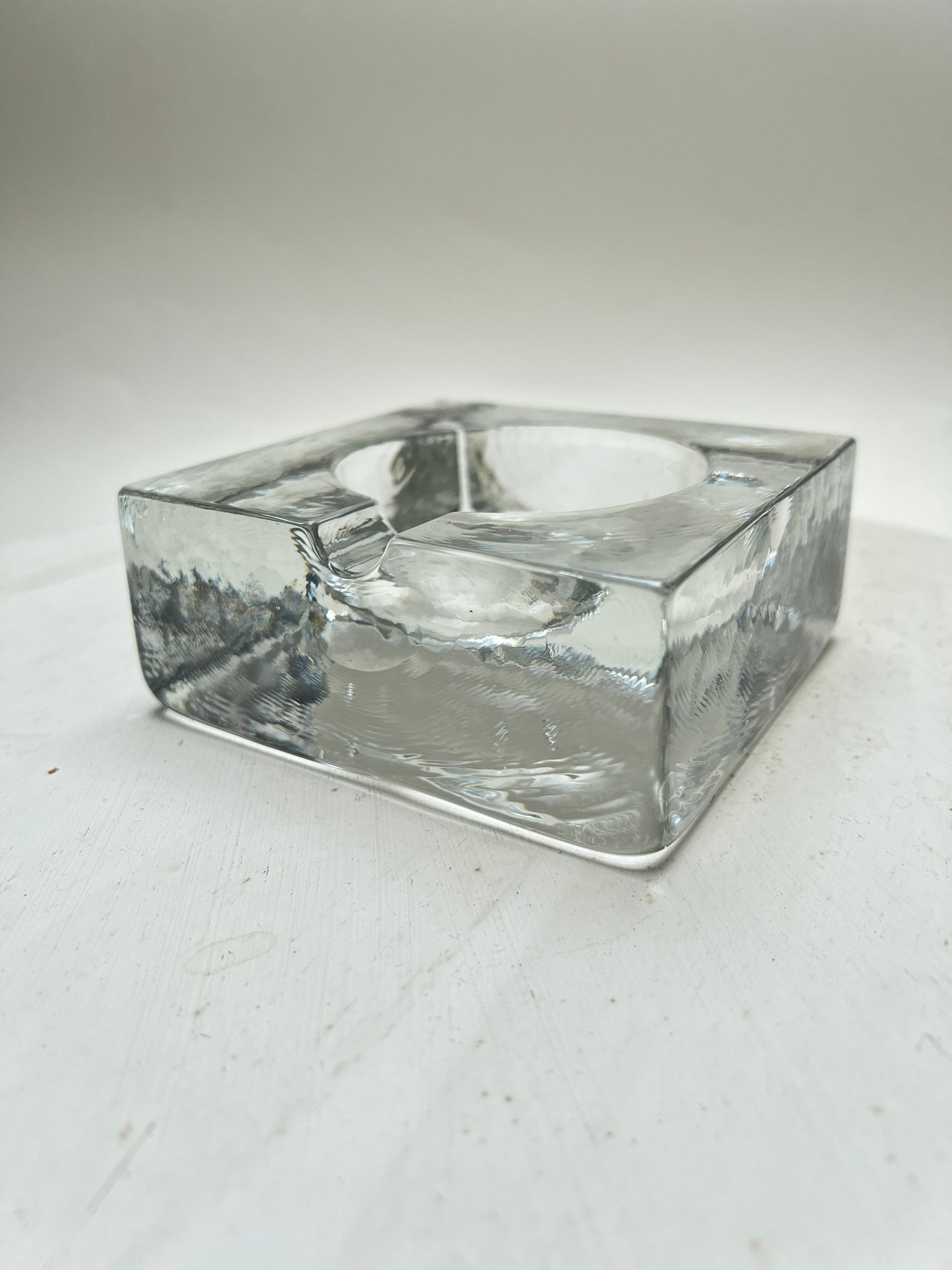 Massiver Vintage Eisglas Aschenbecher Mid Century 70er Jahre Brutalist Design
