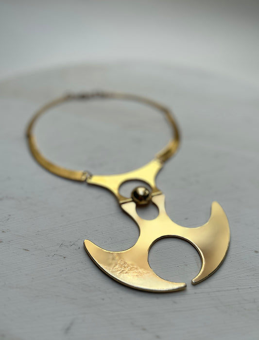 Futuristische Space Age Choker Halskette Schmuck gold Messing Mid Century Statement Modernist Halsreif