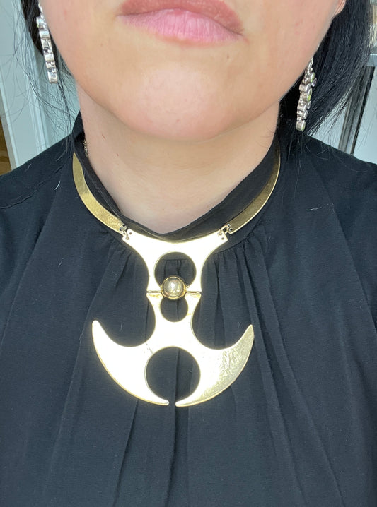 Futuristische Space Age Choker Halskette Schmuck gold Messing Mid Century Statement Modernist Halsreif