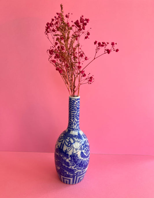 Vintage kleine Vase im Imari Stil blau weiß – asiatische Porzellan Sake Flasche – Chinoiserie Deko – Bud Vase