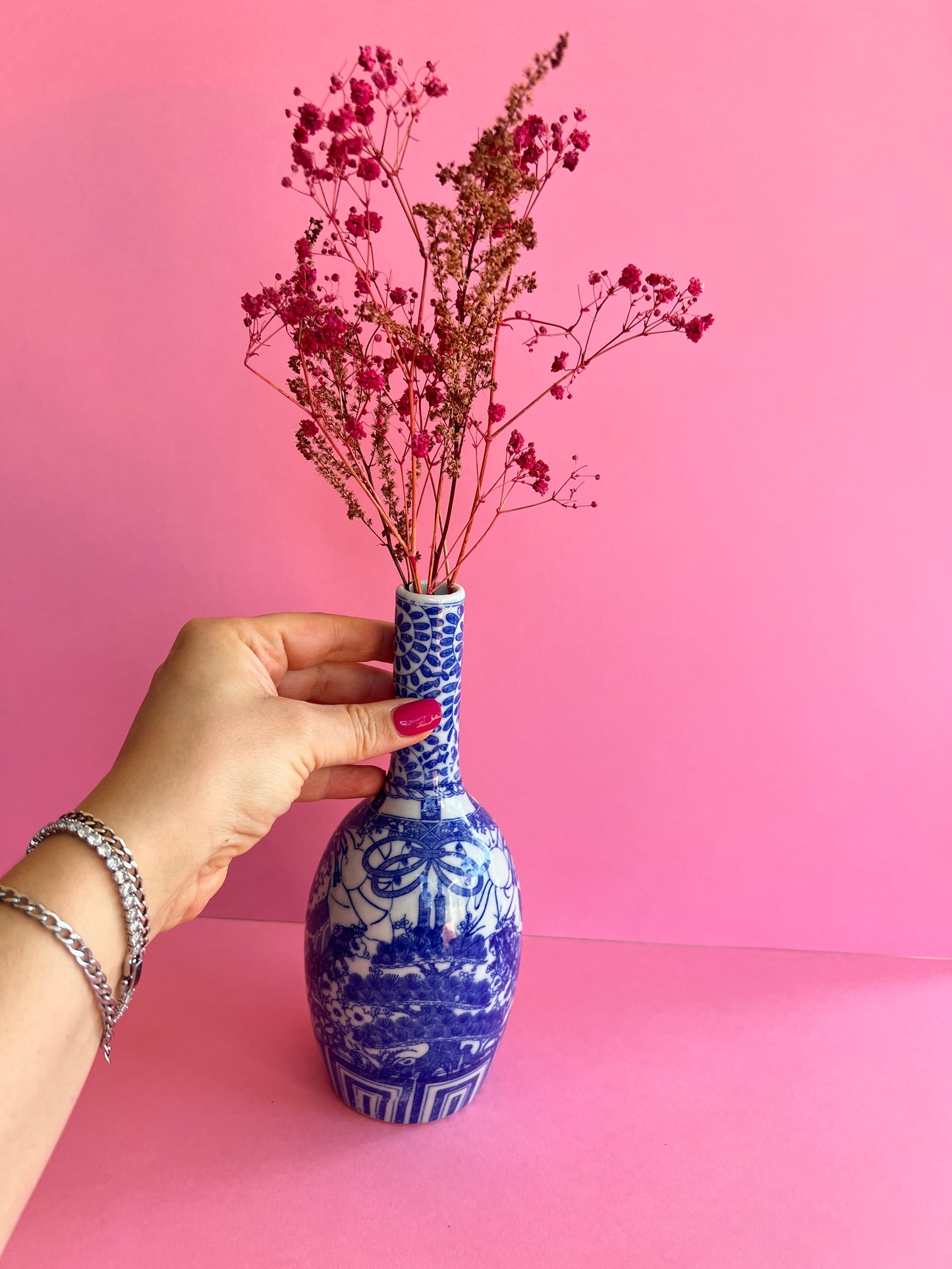 Vintage kleine Vase im Imari Stil blau weiß – asiatische Porzellan Sake Flasche – Chinoiserie Deko – Bud Vase