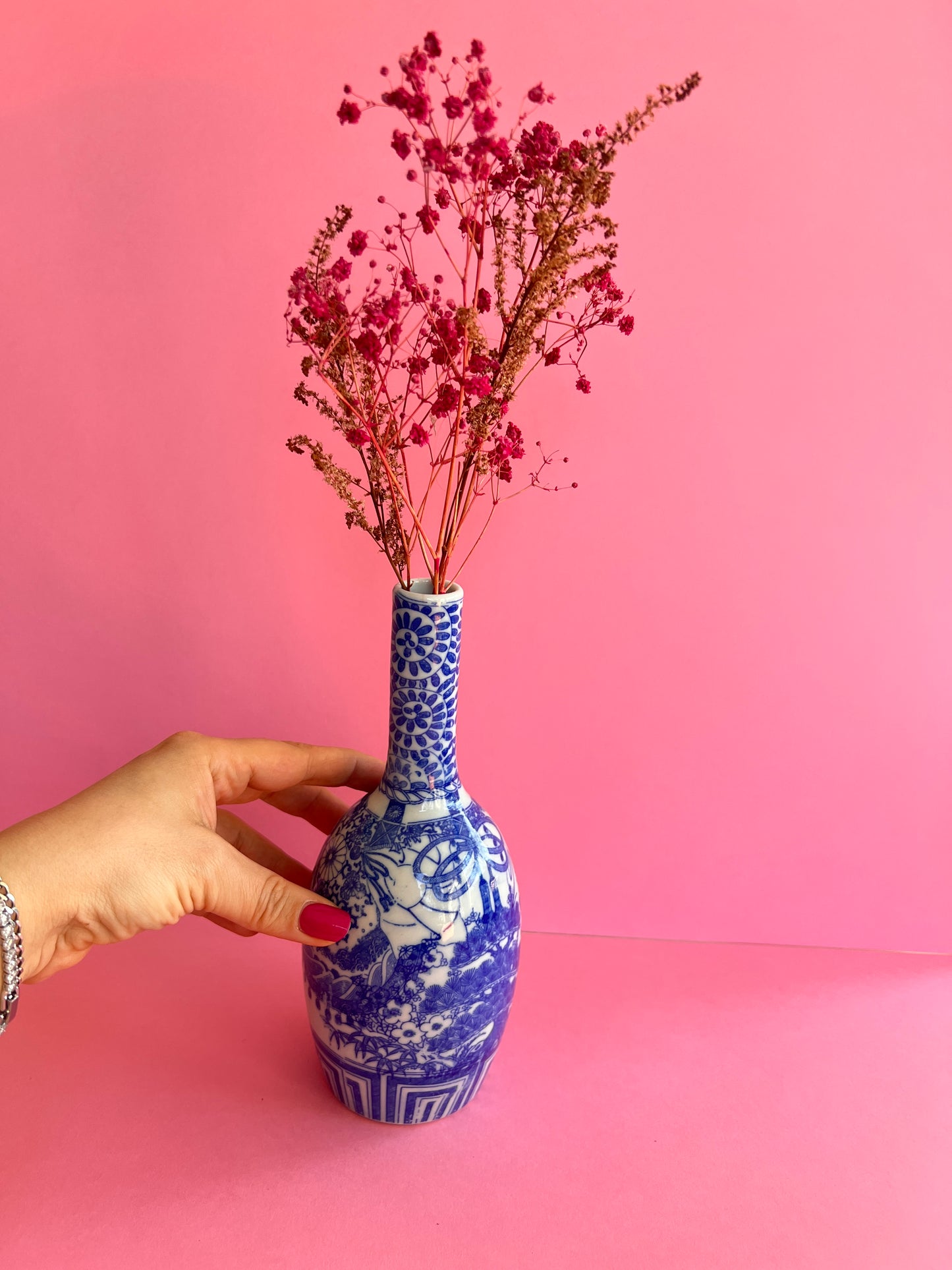 Vintage kleine Vase im Imari Stil blau weiß – asiatische Porzellan Sake Flasche – Chinoiserie Deko – Bud Vase
