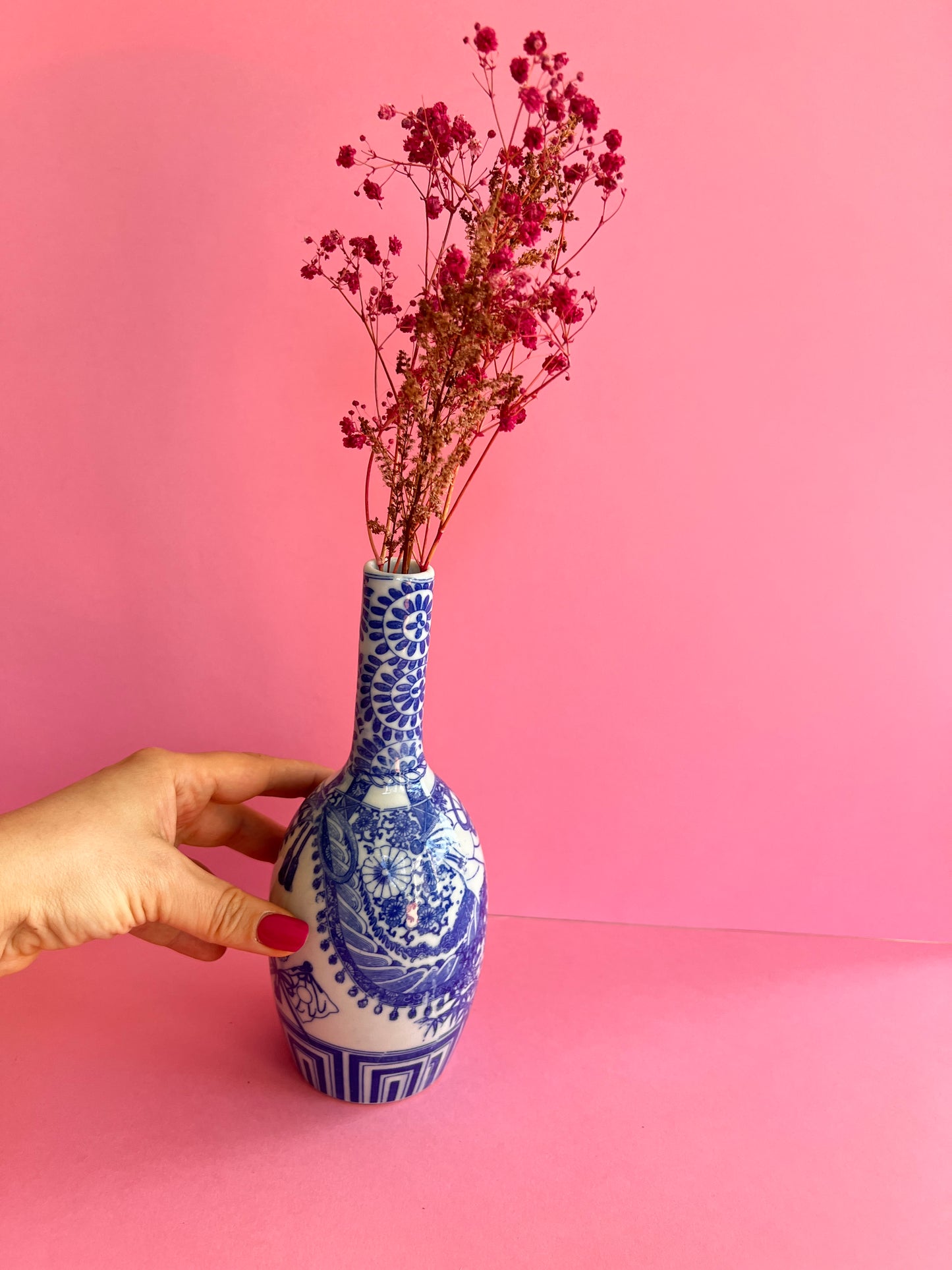 Vintage kleine Vase im Imari Stil blau weiß – asiatische Porzellan Sake Flasche – Chinoiserie Deko – Bud Vase