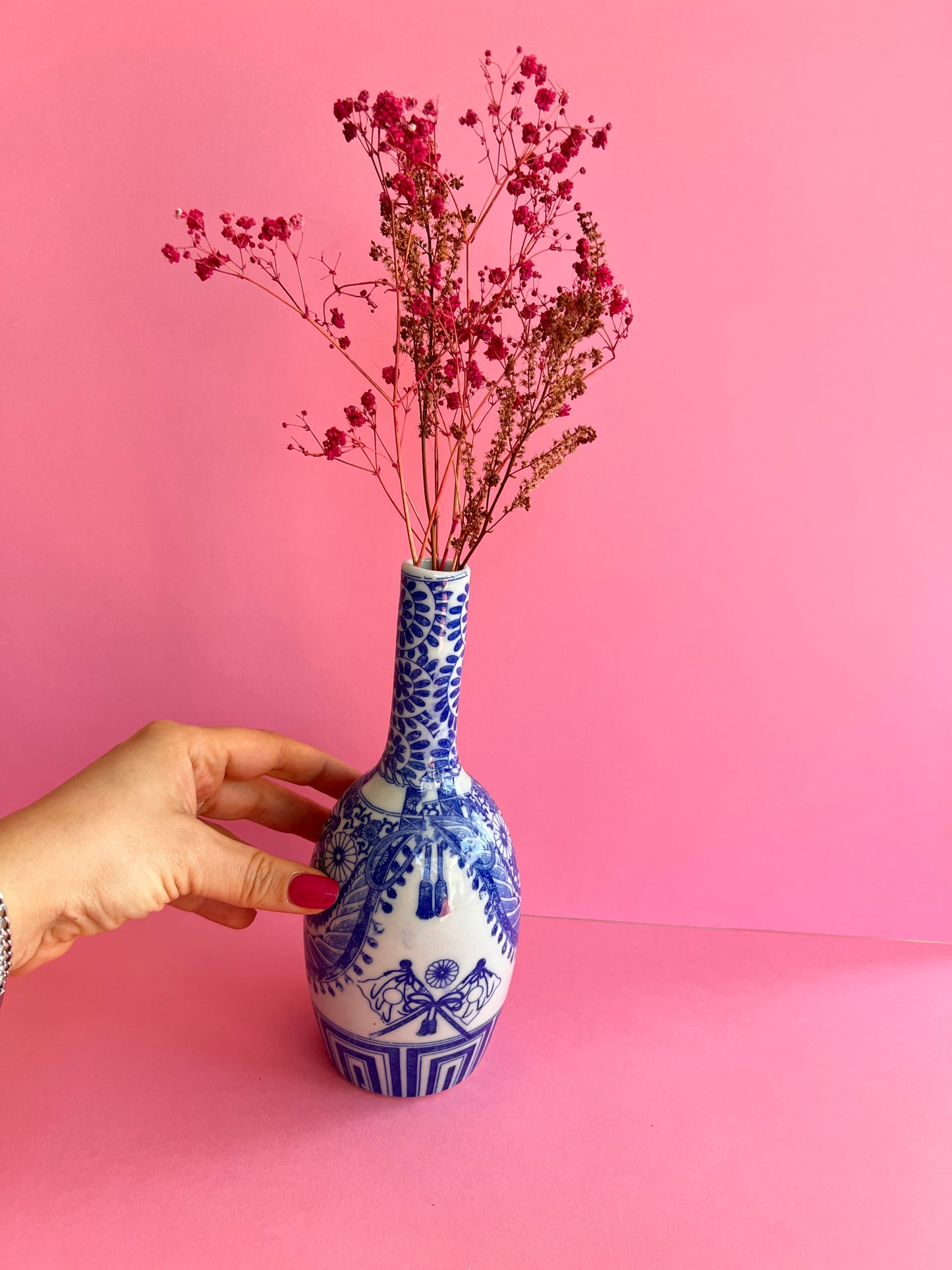 Vintage kleine Vase im Imari Stil blau weiß – asiatische Porzellan Sake Flasche – Chinoiserie Deko – Bud Vase