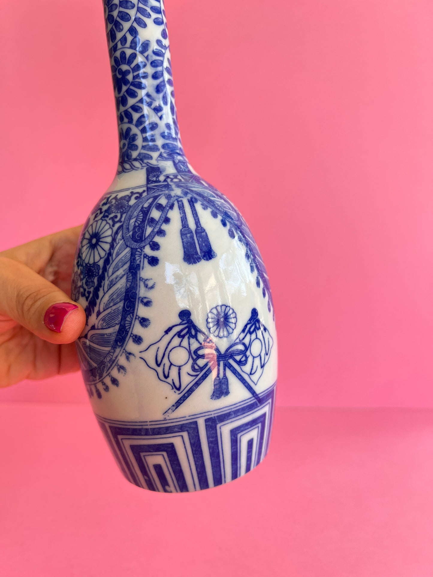 Vintage kleine Vase im Imari Stil blau weiß – asiatische Porzellan Sake Flasche – Chinoiserie Deko – Bud Vase