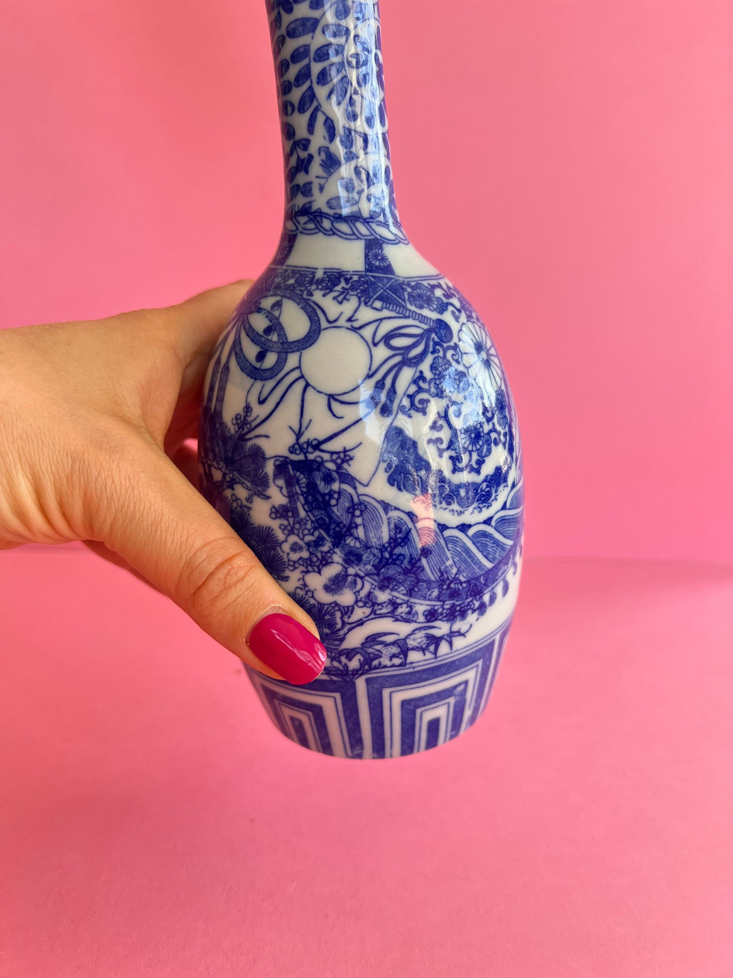 Vintage kleine Vase im Imari Stil blau weiß – asiatische Porzellan Sake Flasche – Chinoiserie Deko – Bud Vase