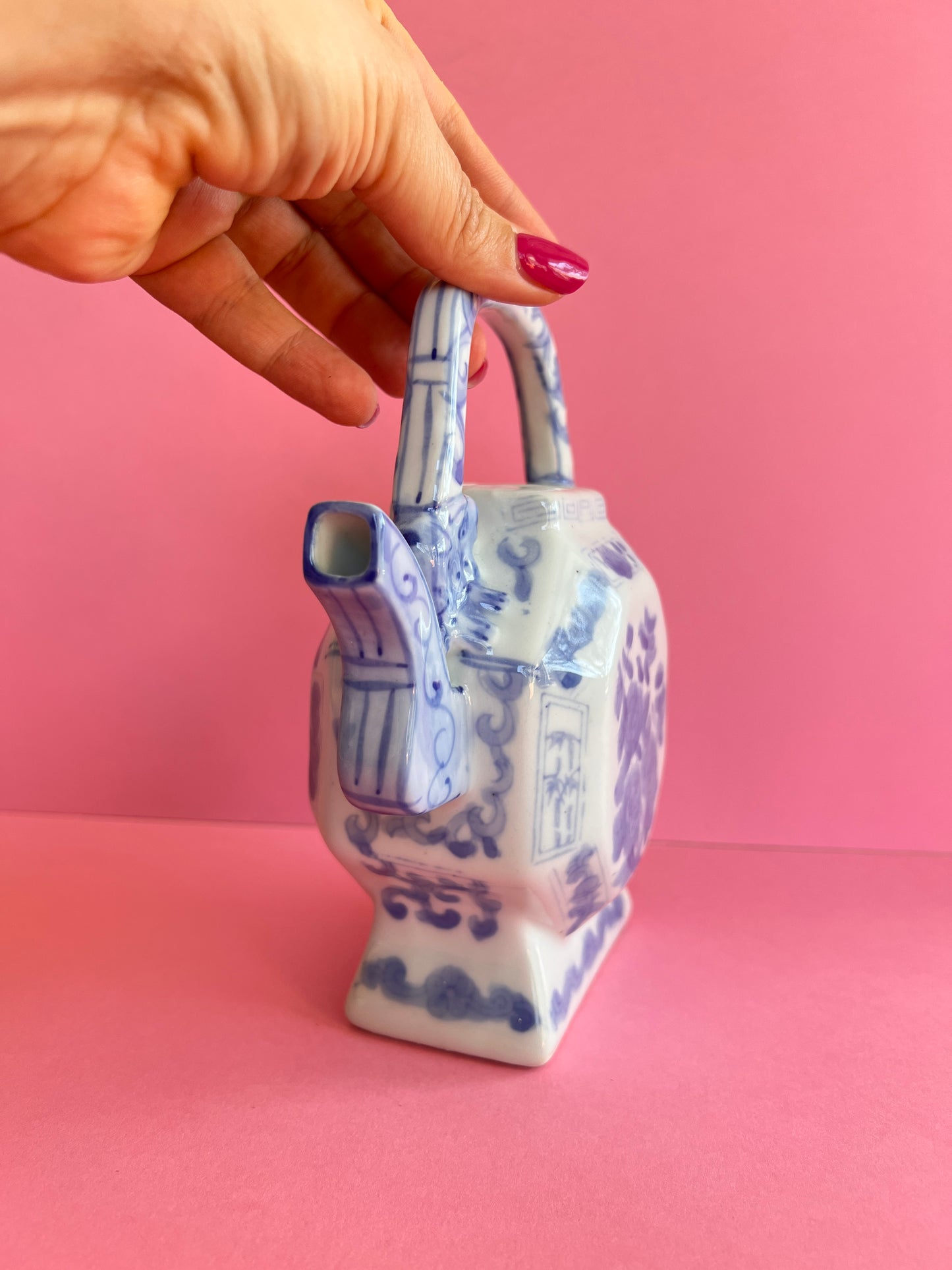 Vintage Porzellan Deko Vase  – blau weiß China Stil – Chinoiserie Objekt – dekorative Keramik Teekanne ohne Deckel